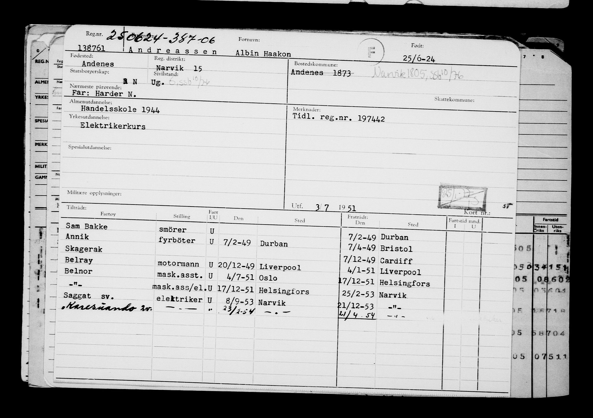 Direktoratet for sjømenn, RA/S-3545/G/Gb/L0233: Hovedkort, 1924, p. 124