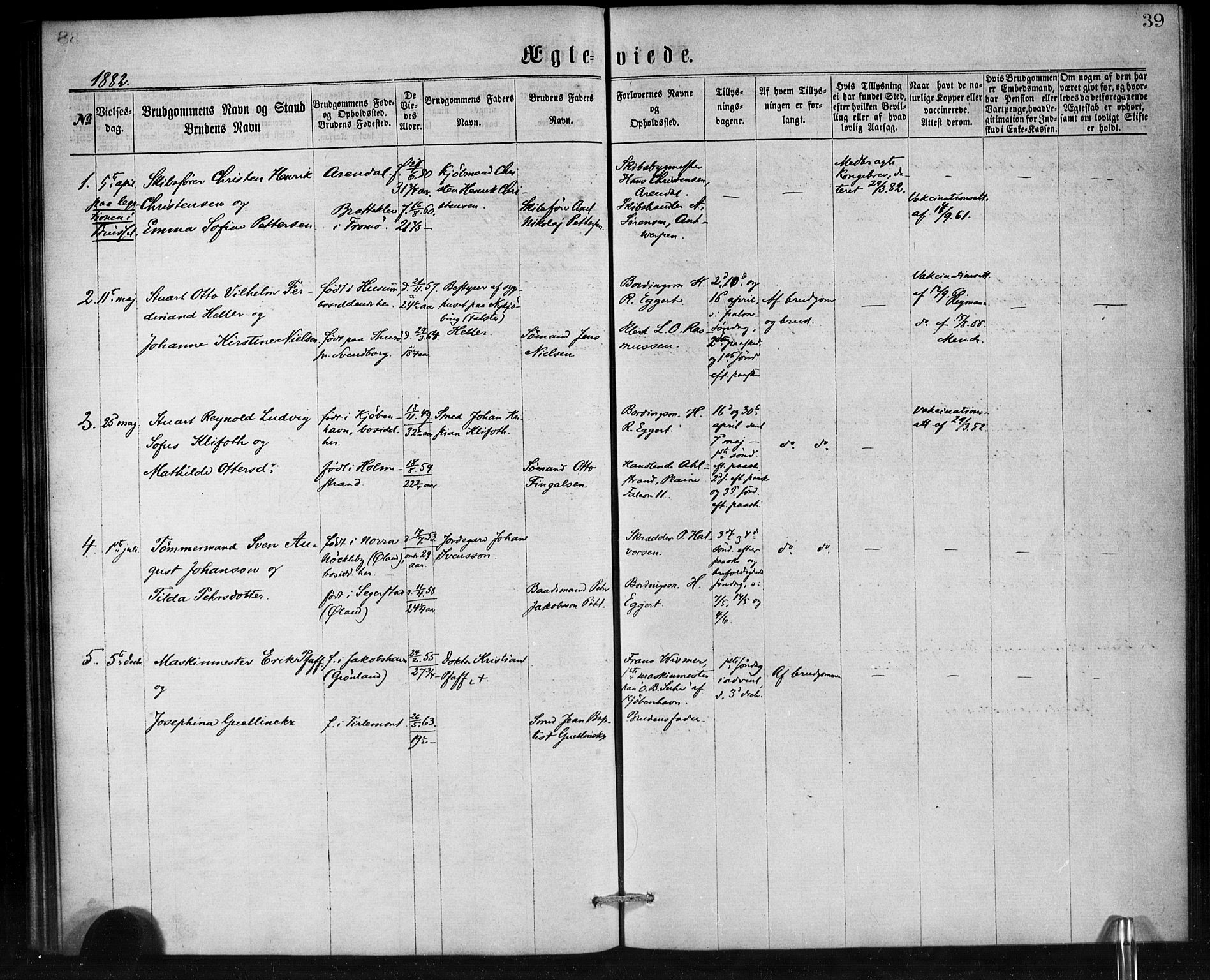 Den norske sjømannsmisjon i utlandet/Antwerpen, SAB/SAB/PA-0105/H/Ha/L0001: Parish register (official) no. A 1, 1865-1887, p. 39