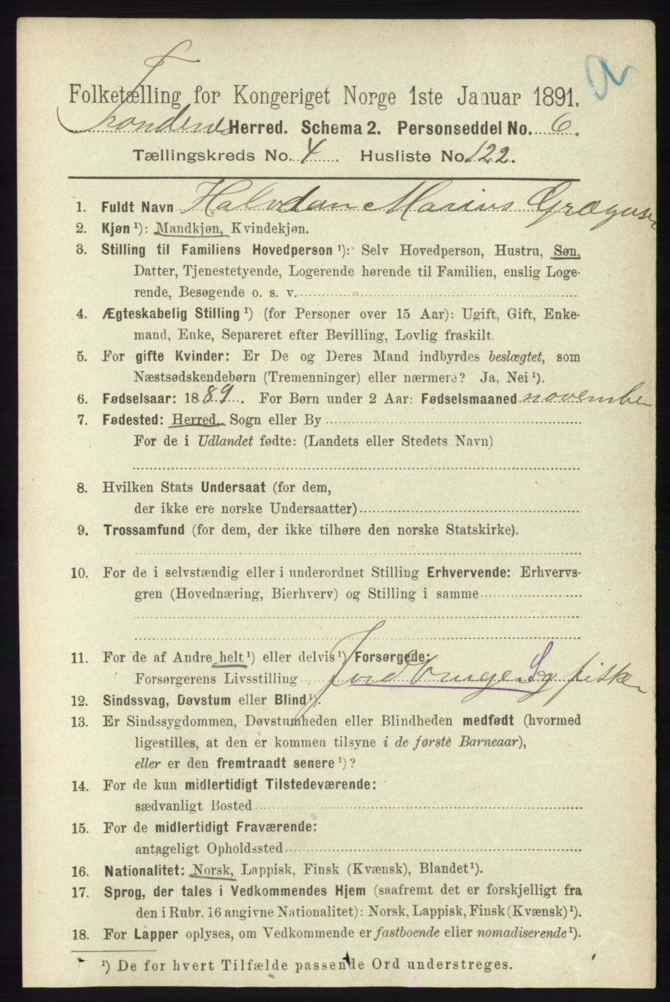 RA, 1891 census for 1914 Trondenes, 1891, p. 2691