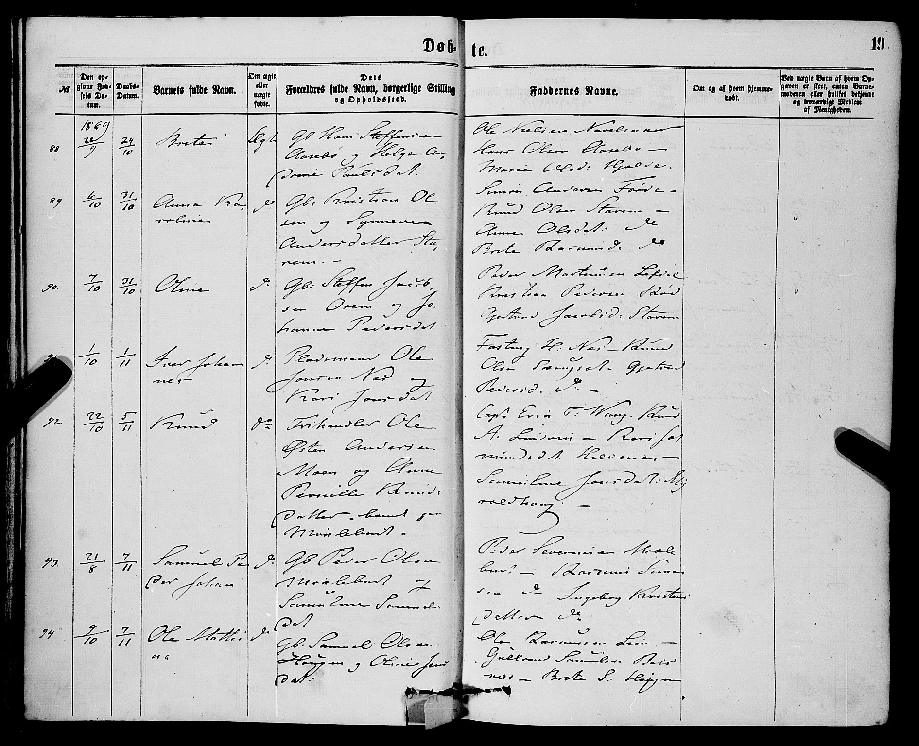 Eid sokneprestembete, AV/SAB-A-82301/H/Haa/Haaa/L0010: Parish register (official) no. A 10, 1867-1878, p. 19