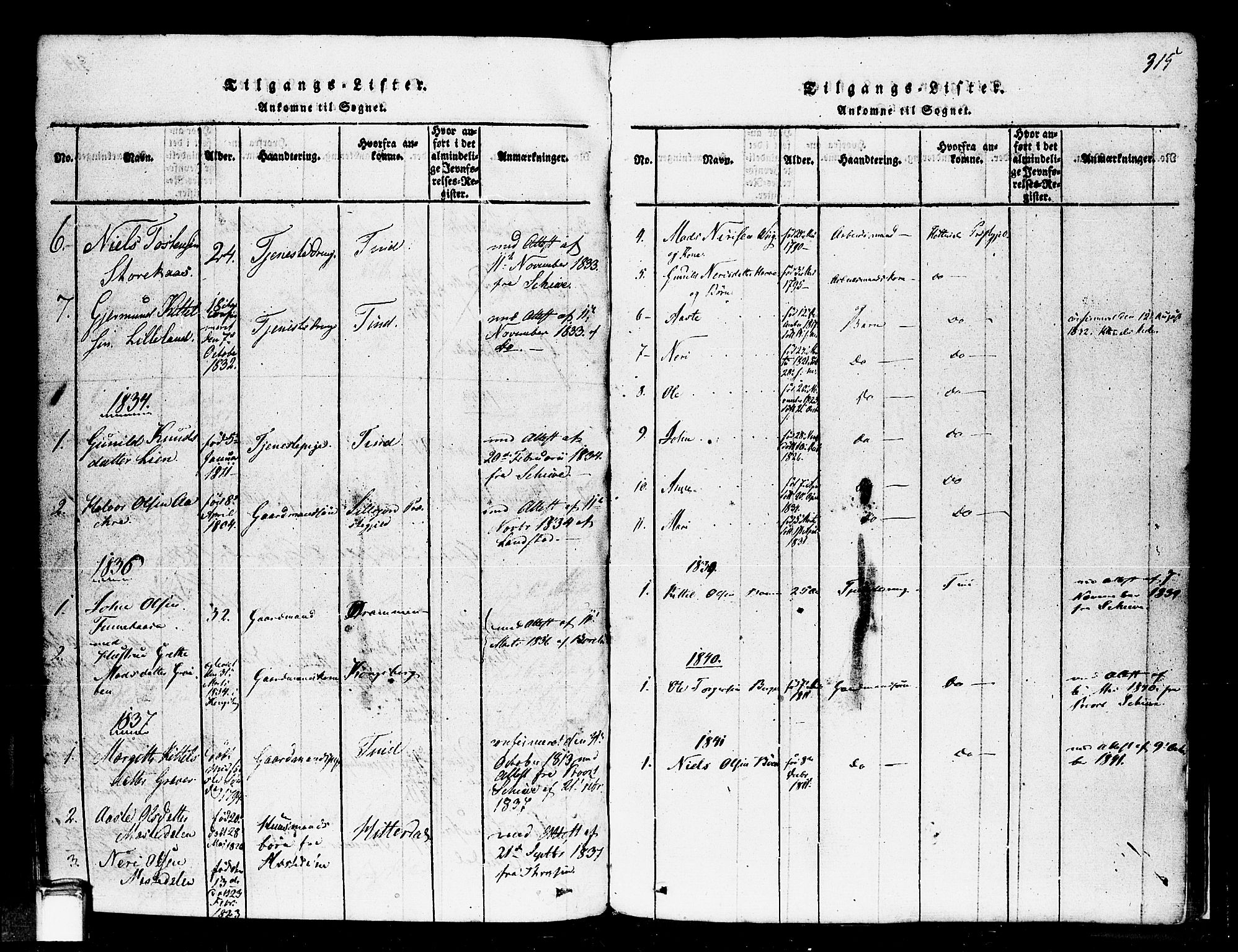 Gransherad kirkebøker, SAKO/A-267/F/Fa/L0001: Parish register (official) no. I 1, 1815-1843, p. 315