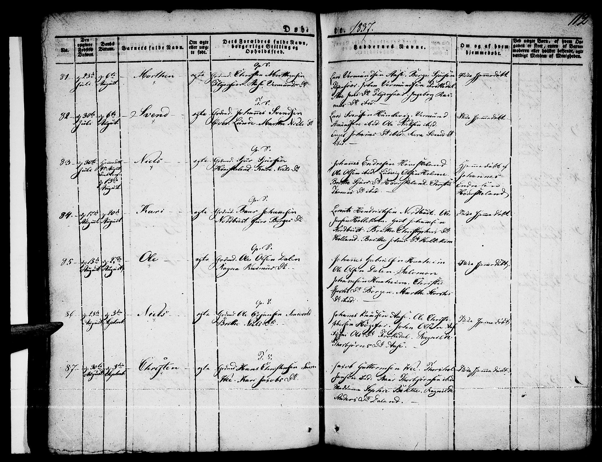 Tysnes sokneprestembete, SAB/A-78601/H/Haa: Parish register (official) no. A 8, 1826-1837, p. 112
