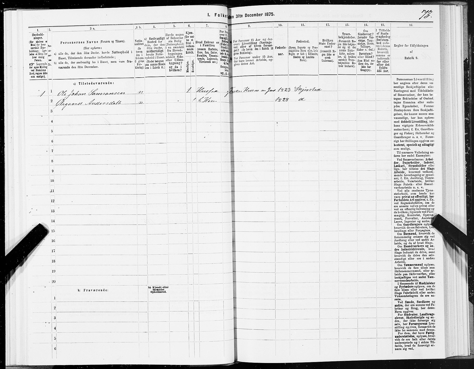 SAT, 1875 census for 1842P Skjerstad, 1875, p. 3073