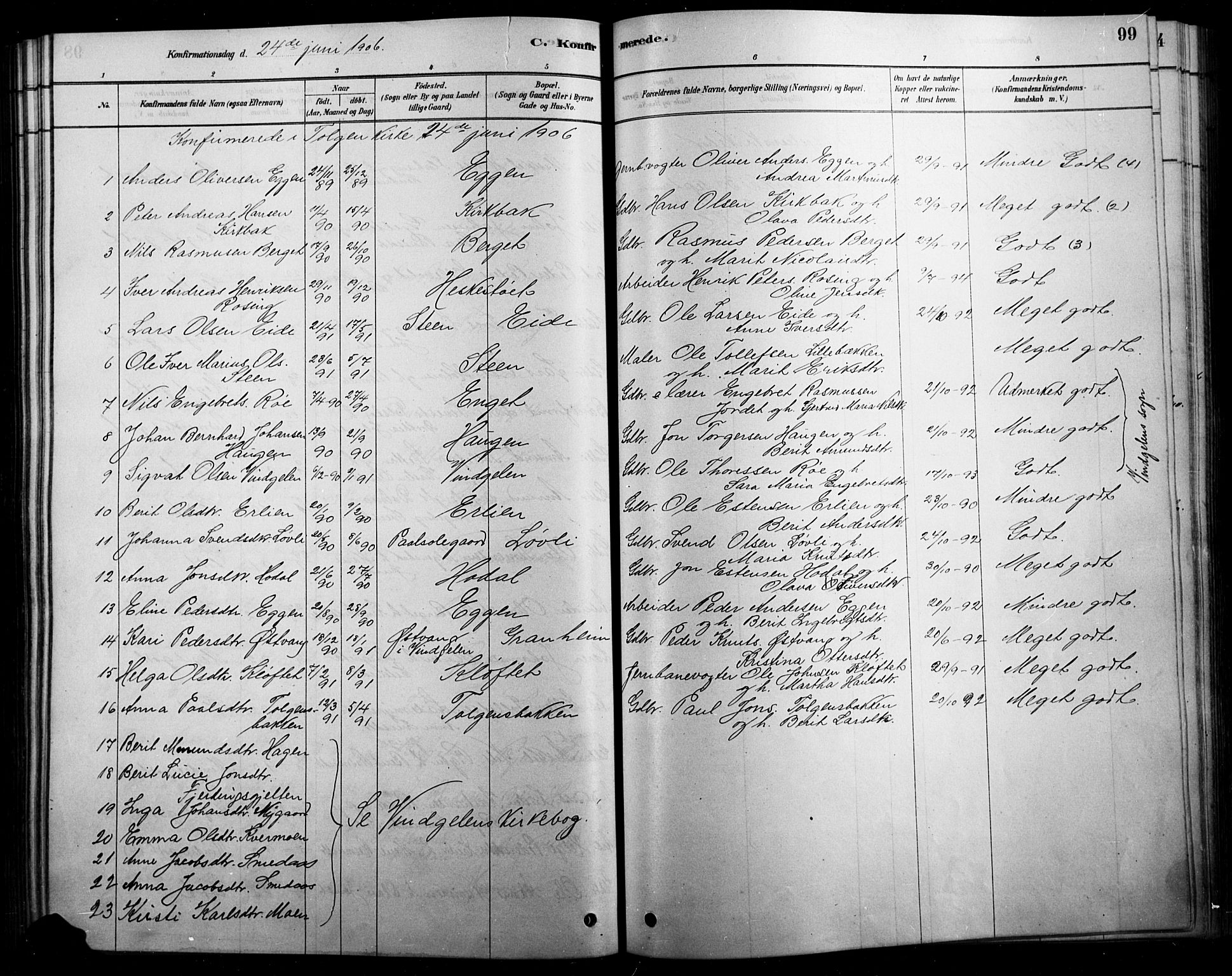 Tolga prestekontor, AV/SAH-PREST-062/L/L0007: Parish register (copy) no. 7, 1878-1919, p. 99