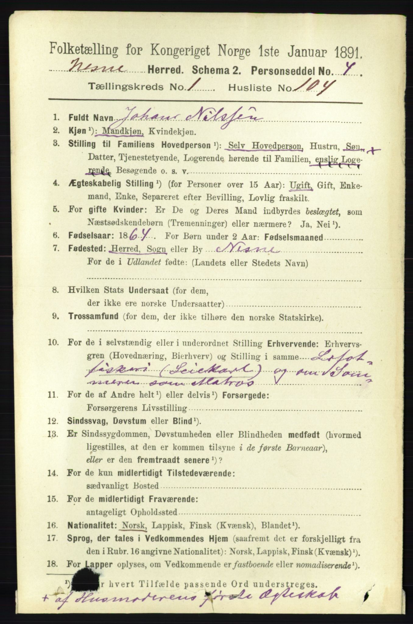 RA, 1891 census for 1828 Nesna, 1891, p. 740