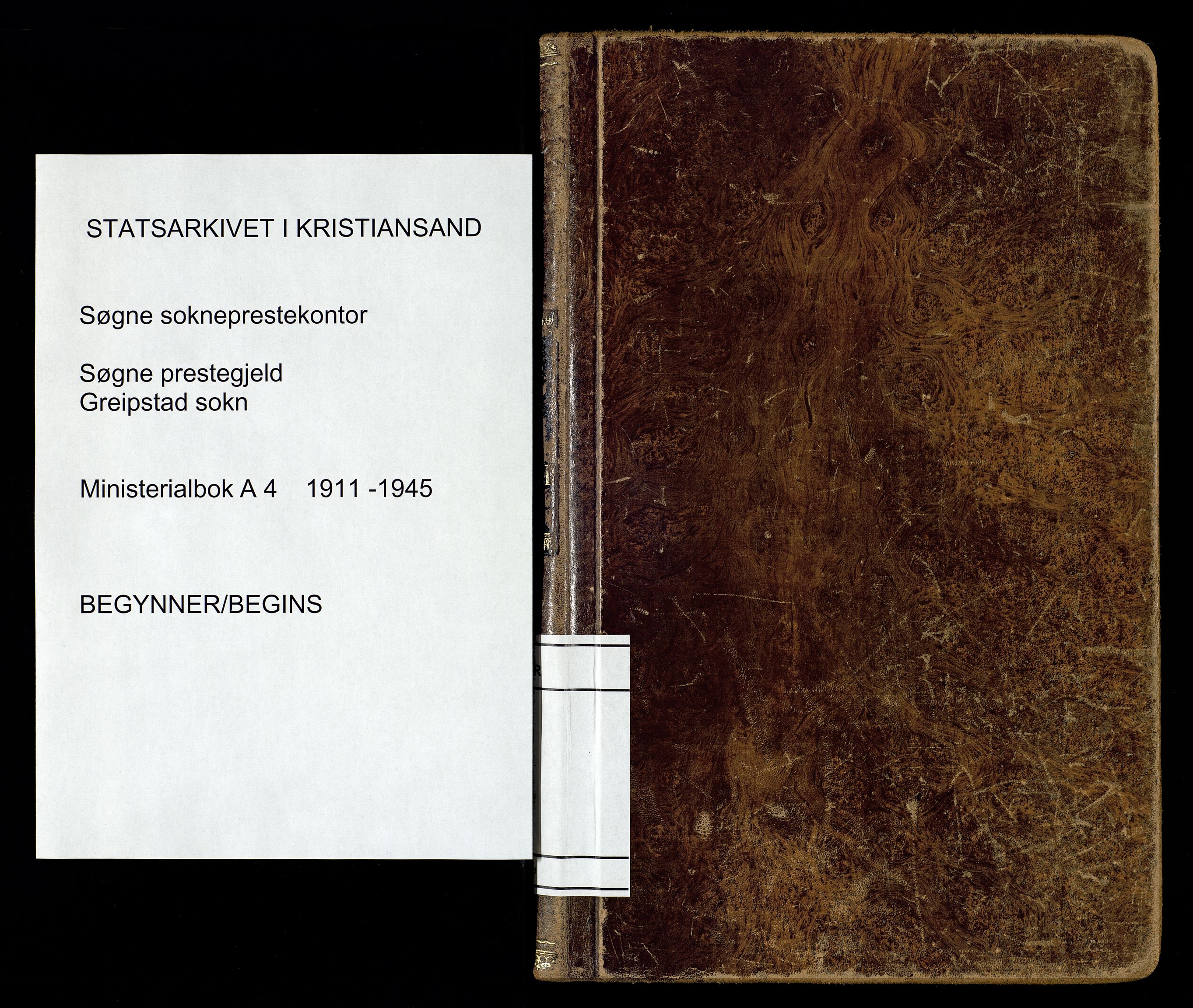 Søgne sokneprestkontor, AV/SAK-1111-0037/F/Fa/Faa/L0004: Parish register (official) no. A-4, 1911-1945