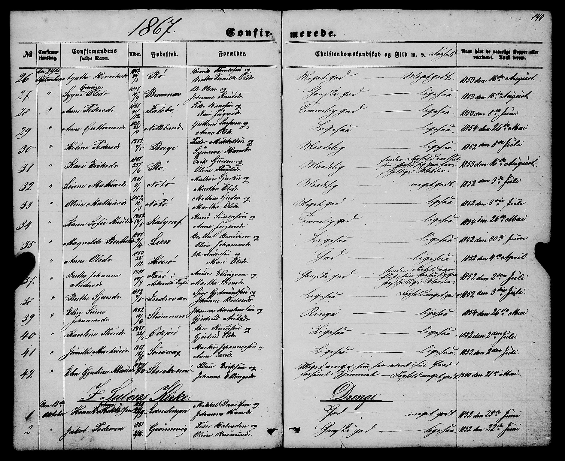 Gulen sokneprestembete, AV/SAB-A-80201/H/Haa/Haaa/L0022: Parish register (official) no. A 22, 1859-1869, p. 140