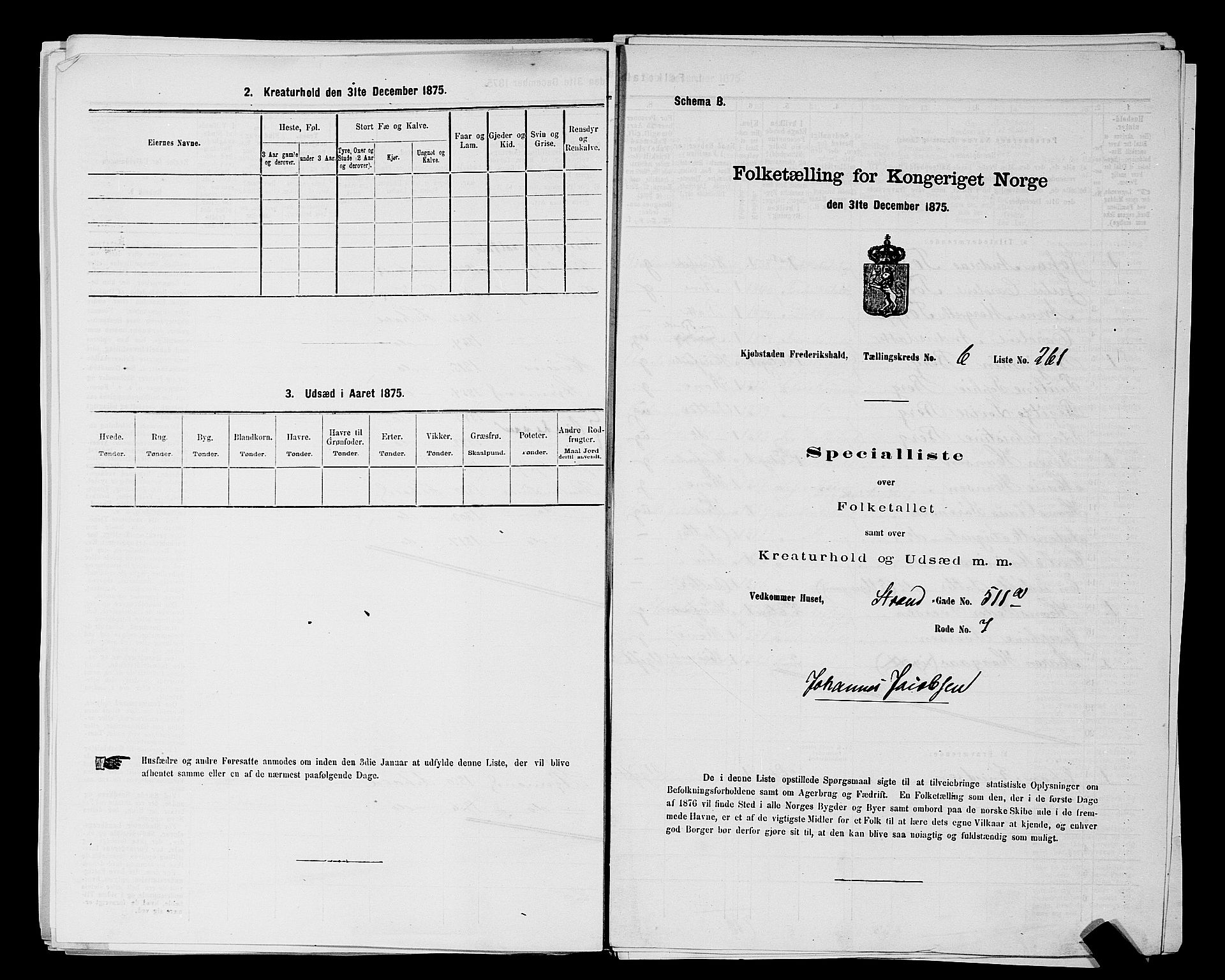 RA, 1875 census for 0101P Fredrikshald, 1875, p. 719