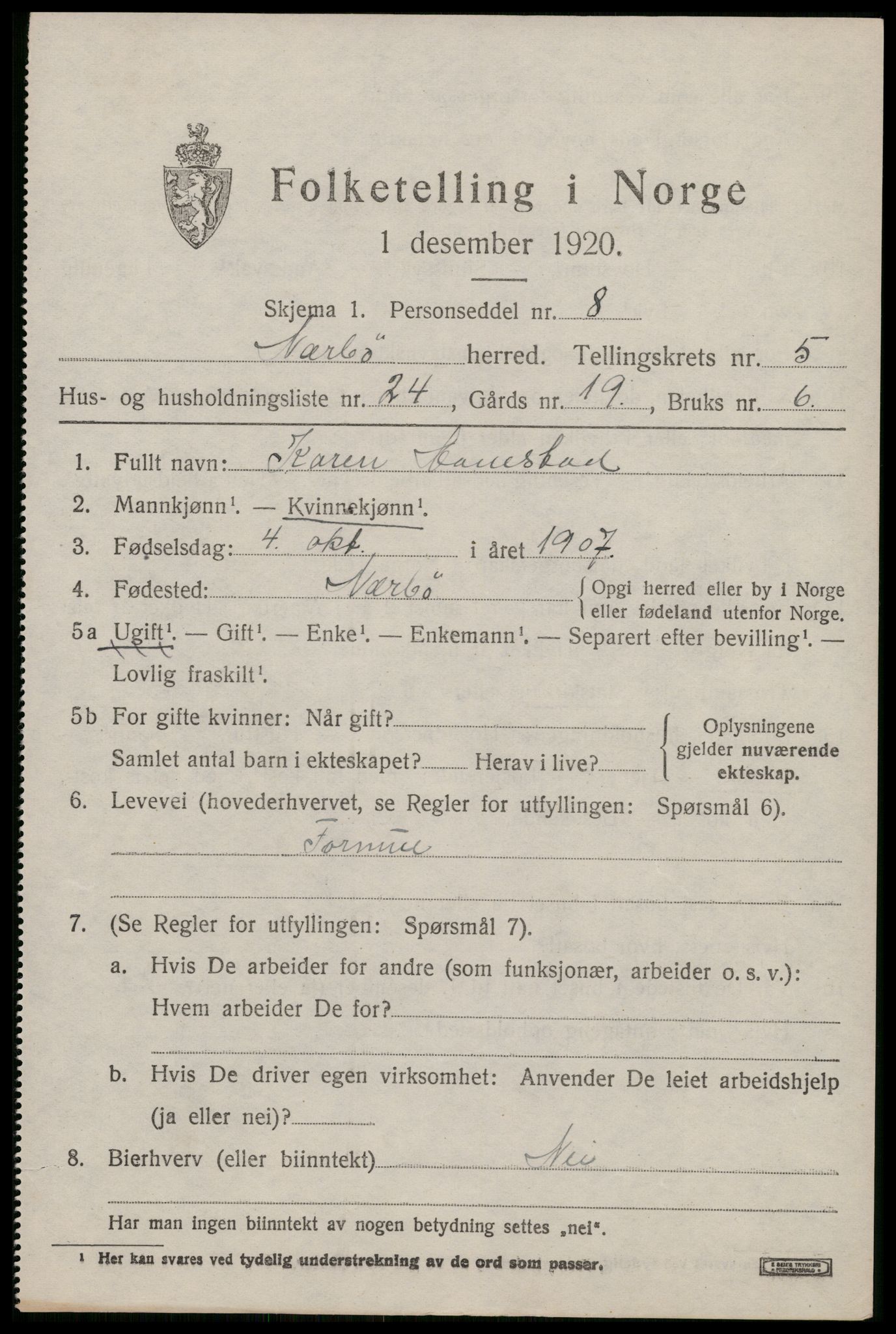 SAST, 1920 census for Nærbø, 1920, p. 3597