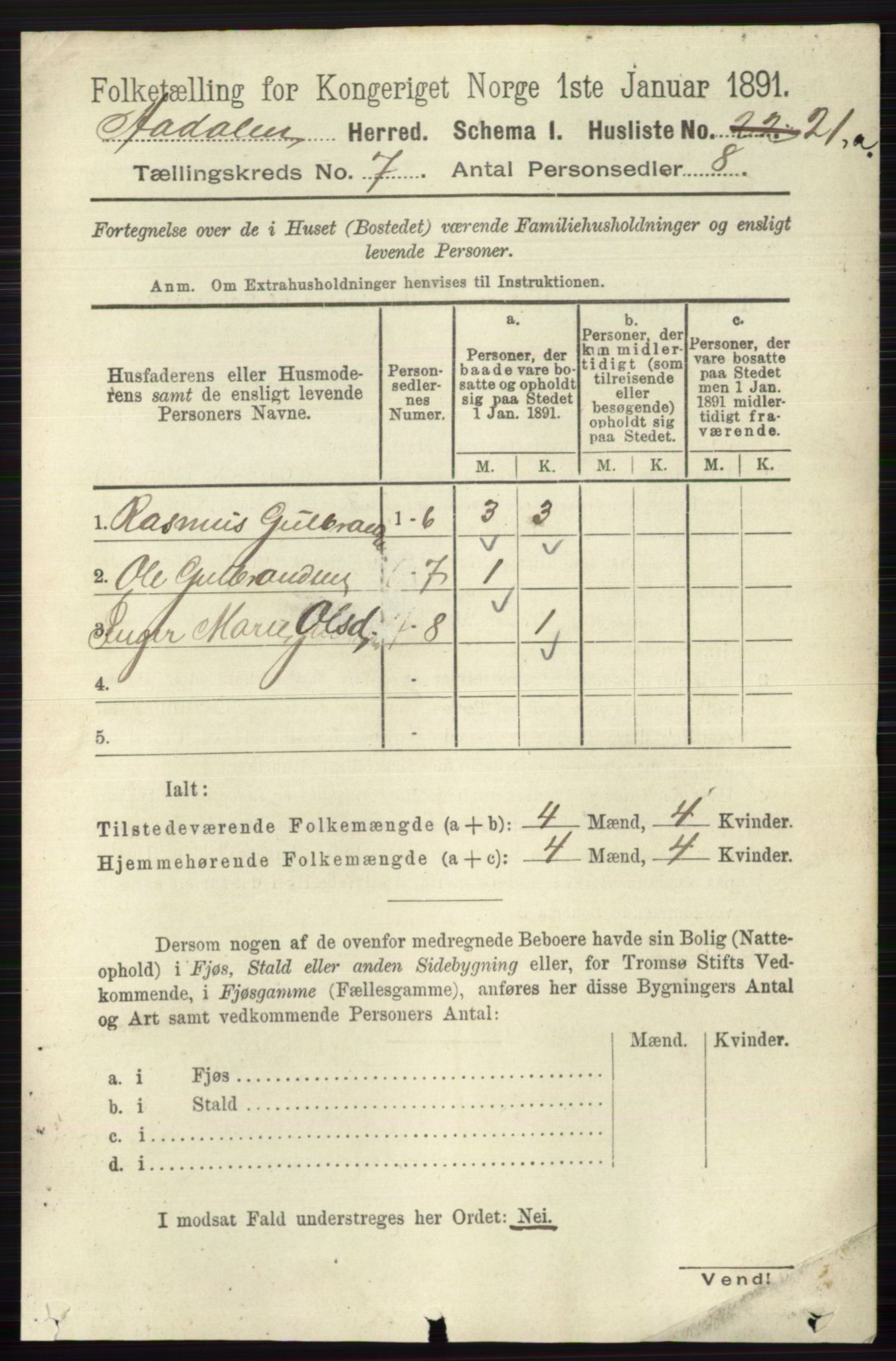 RA, 1891 census for 0614 Ådal, 1891, p. 3032