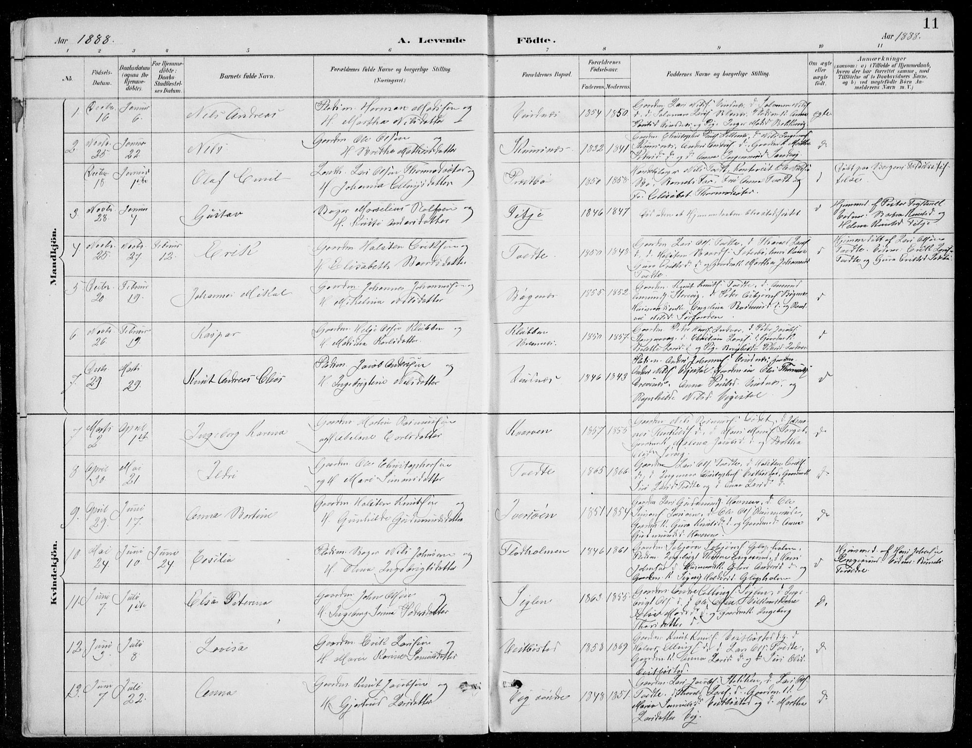 Fitjar sokneprestembete, AV/SAB-A-99926: Parish register (copy) no. A 2, 1887-1906, p. 11