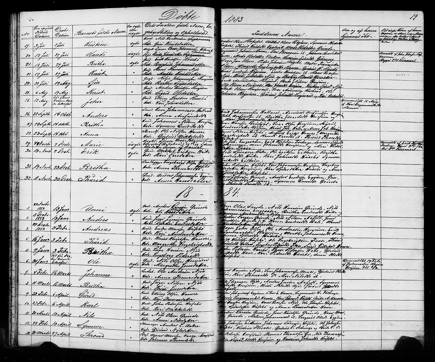 Leikanger sokneprestembete, AV/SAB-A-81001/H/Hab/Haba/L0001: Parish register (copy) no. A 1, 1873-1916, p. 19