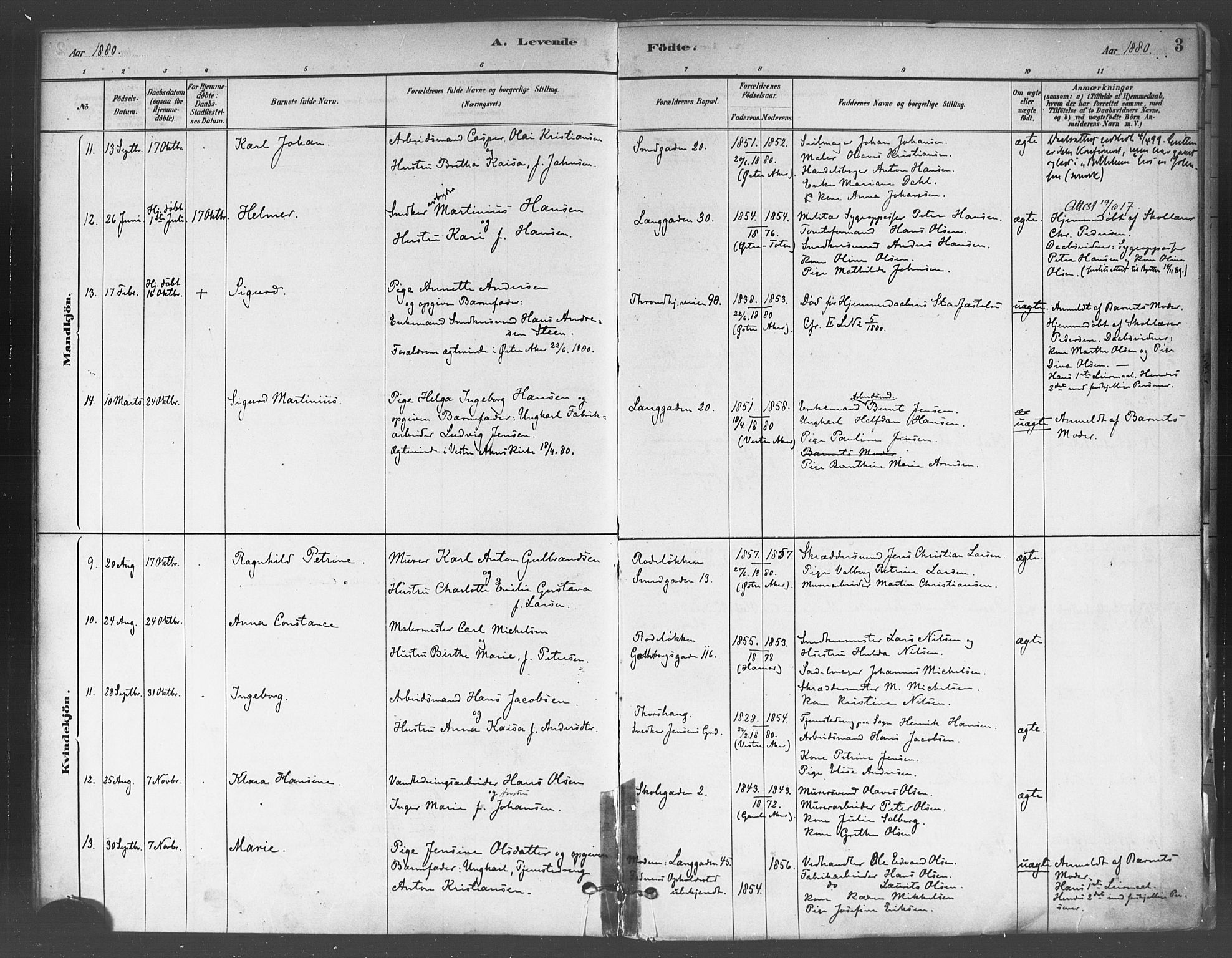 Petrus prestekontor Kirkebøker, AV/SAO-A-10872/F/Fa/L0001: Parish register (official) no. 1, 1880-1887, p. 3