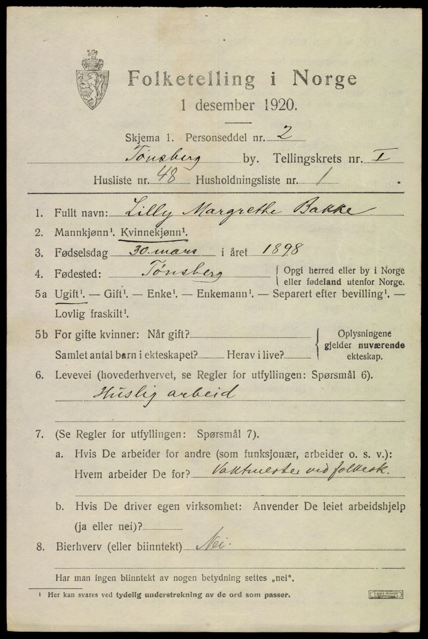 SAKO, 1920 census for Tønsberg, 1920, p. 9855