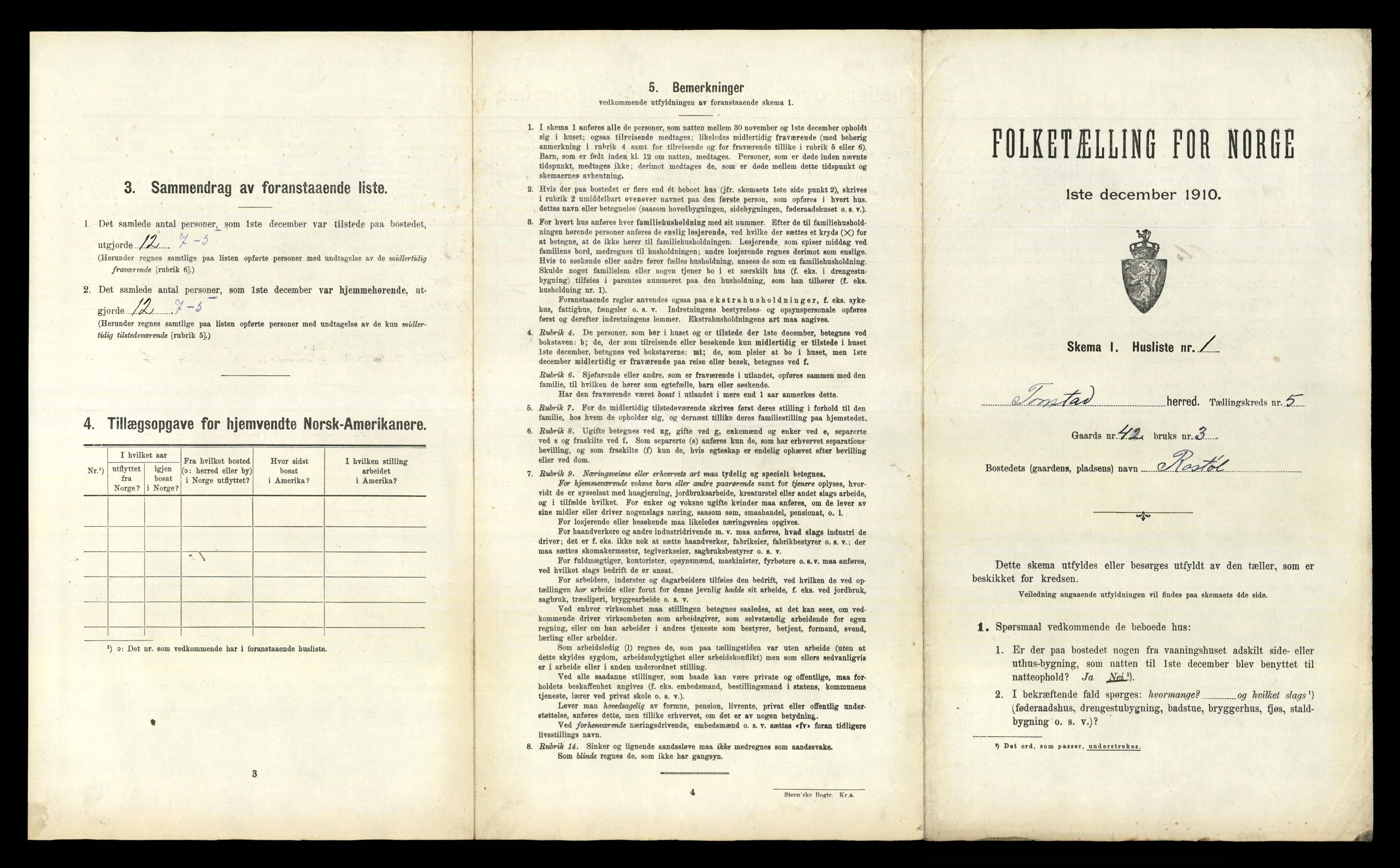 RA, 1910 census for Tonstad, 1910, p. 204