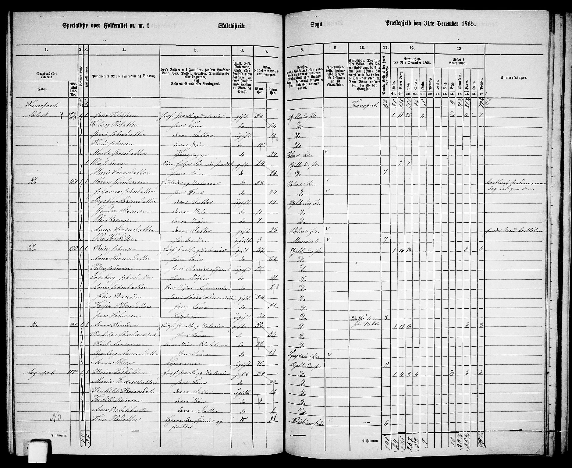 RA, 1865 census for Bjelland, 1865, p. 90