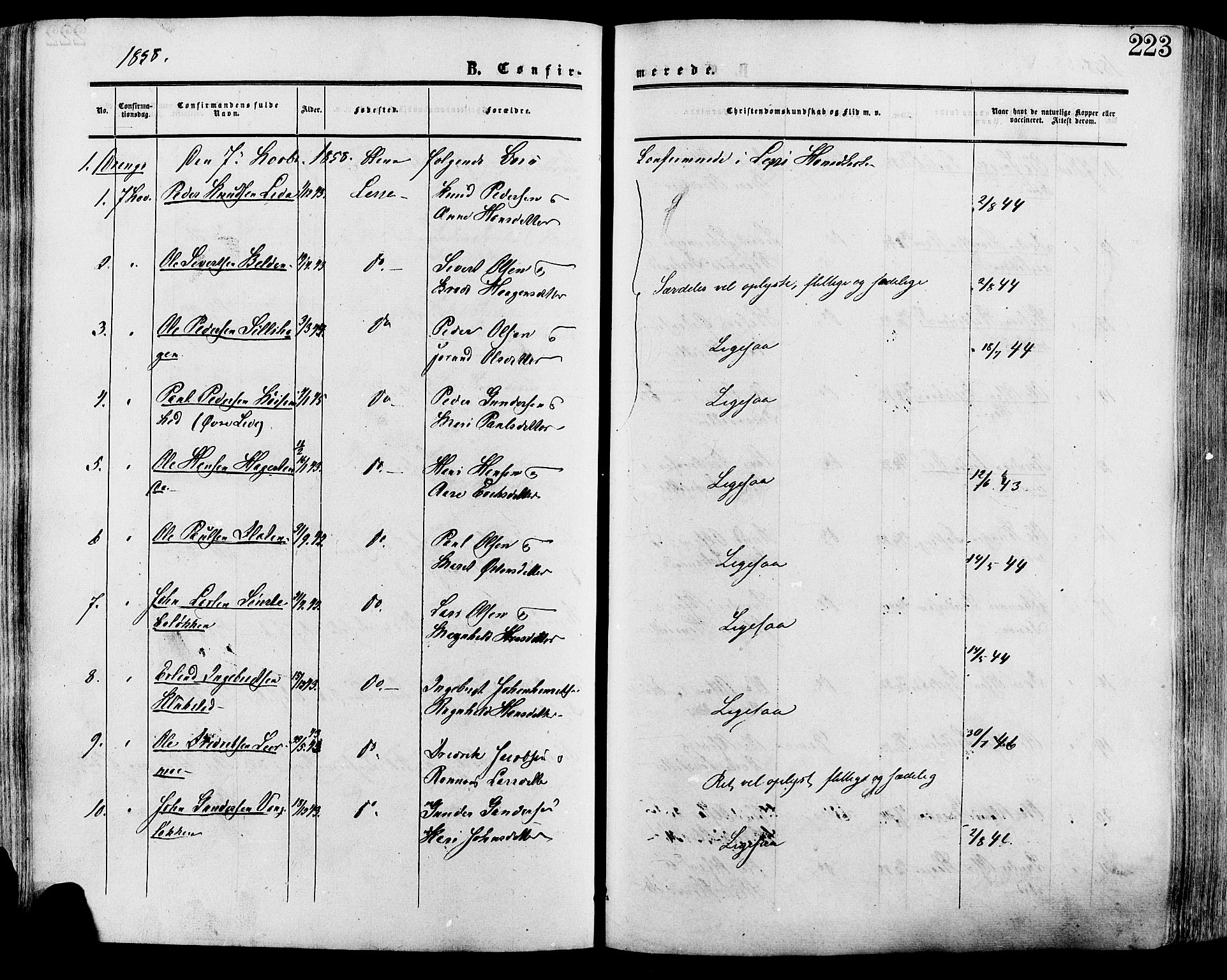 Lesja prestekontor, SAH/PREST-068/H/Ha/Haa/L0008: Parish register (official) no. 8, 1854-1880, p. 223