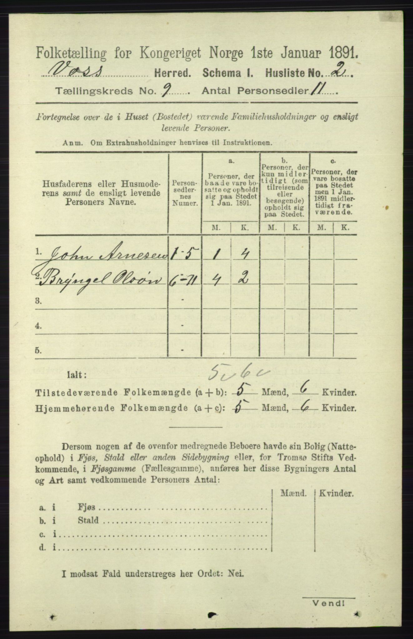 RA, 1891 census for 1235 Voss, 1891, p. 4645