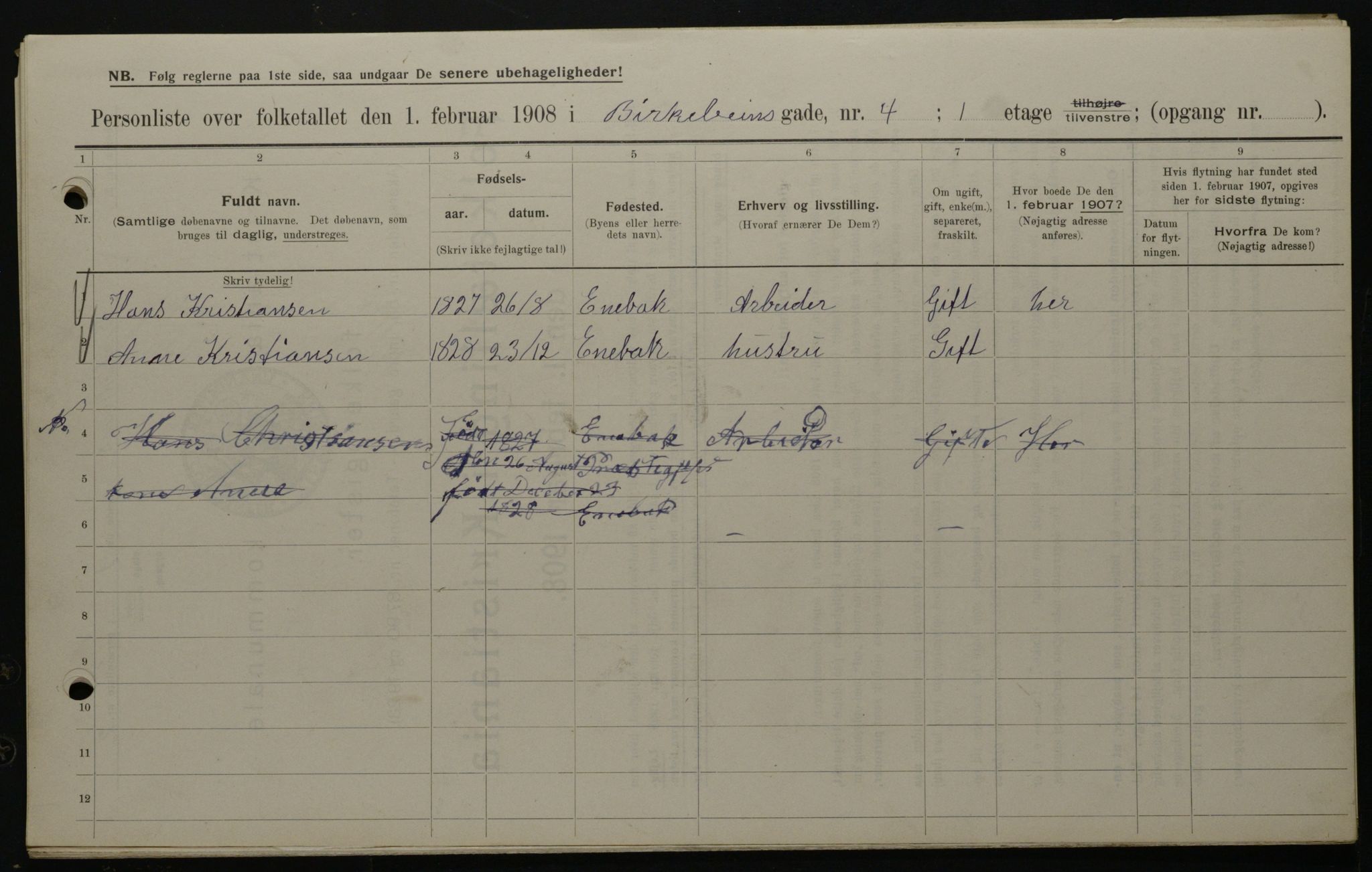 OBA, Municipal Census 1908 for Kristiania, 1908, p. 4856