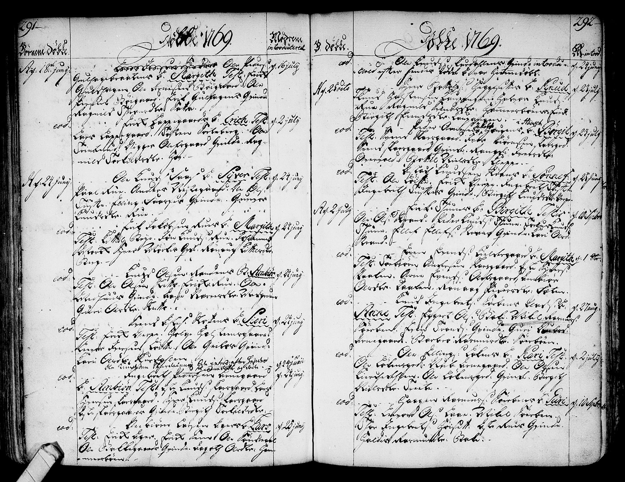 Ål kirkebøker, AV/SAKO-A-249/F/Fa/L0001: Parish register (official) no. I 1, 1744-1769, p. 291-292