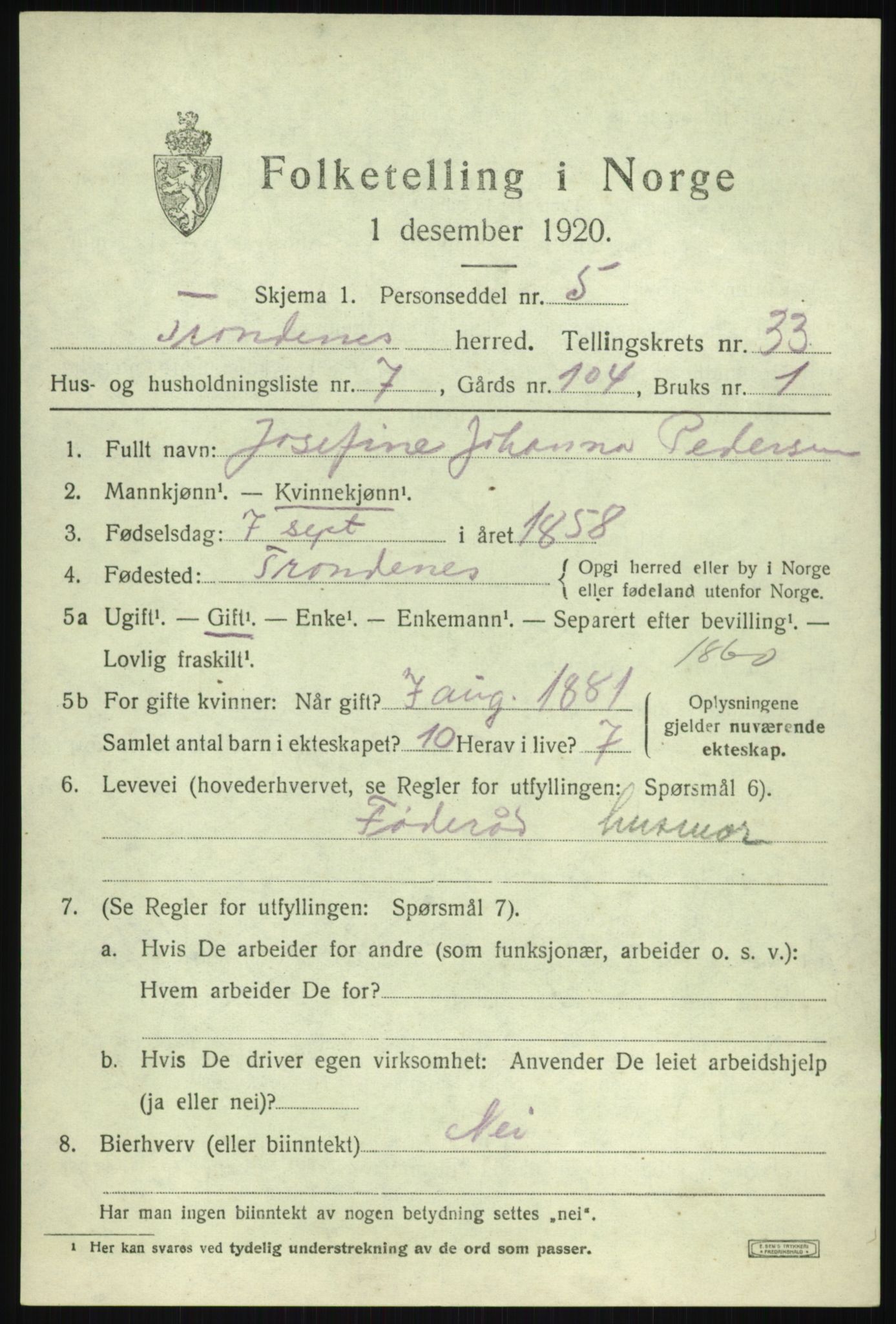 SATØ, 1920 census for Trondenes, 1920, p. 22459