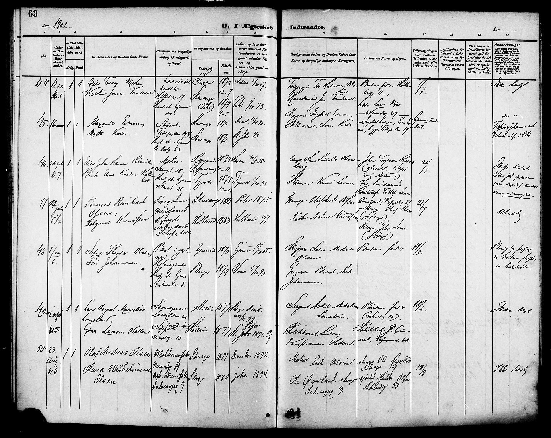 St. Petri sokneprestkontor, SAST/A-101813/001/30/30BB/L0007: Parish register (copy) no. B 7, 1895-1902, p. 63
