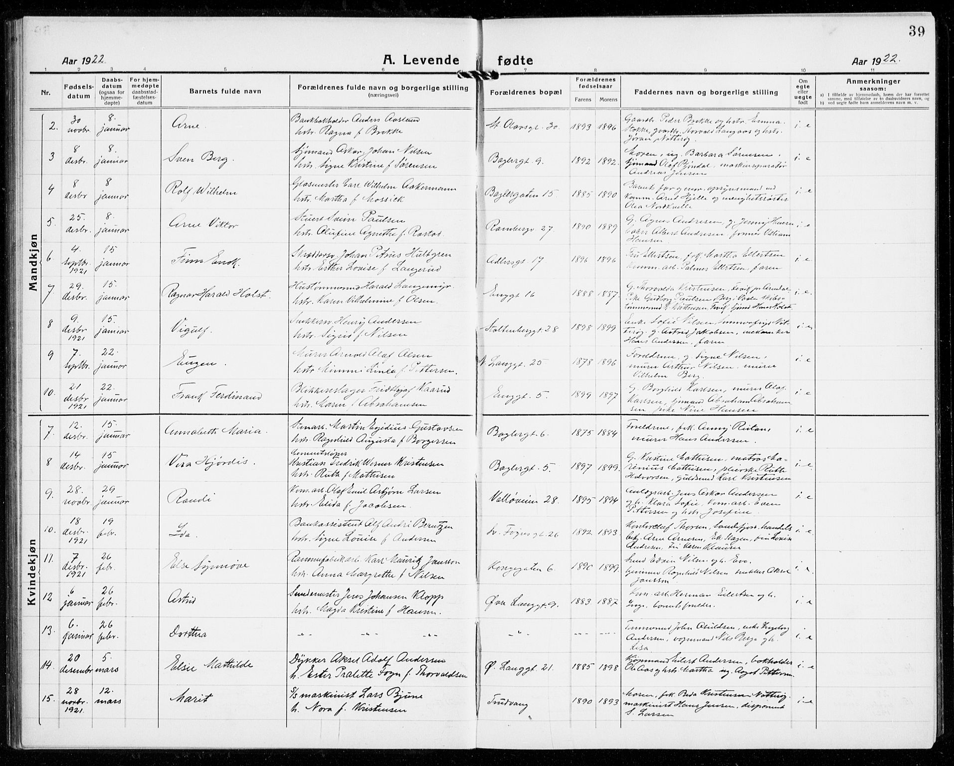 Tønsberg kirkebøker, AV/SAKO-A-330/G/Ga/L0010: Parish register (copy) no. 10, 1920-1942, p. 39