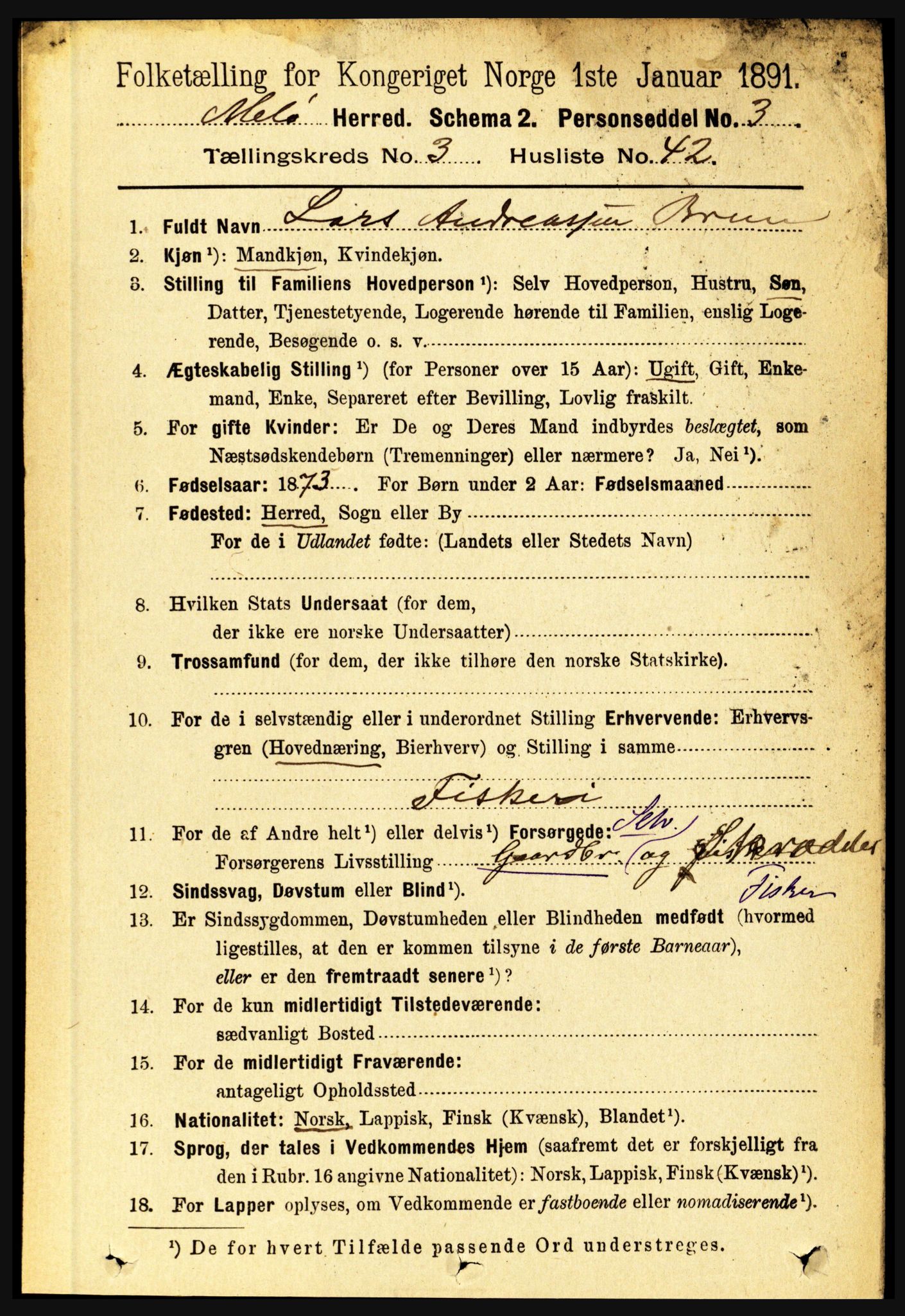 RA, 1891 census for 1837 Meløy, 1891, p. 1200