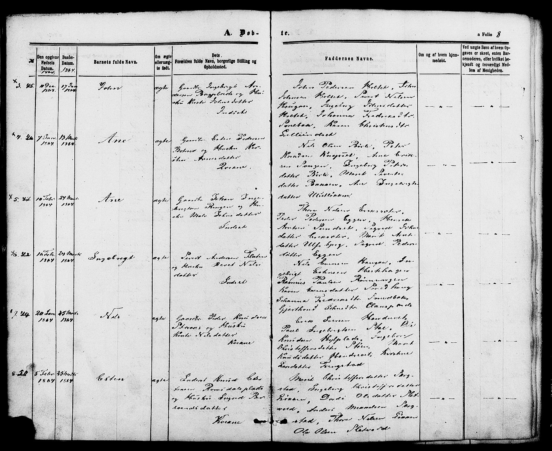 Kvikne prestekontor, AV/SAH-PREST-064/H/Ha/Haa/L0006: Parish register (official) no. 6, 1863-1886, p. 8