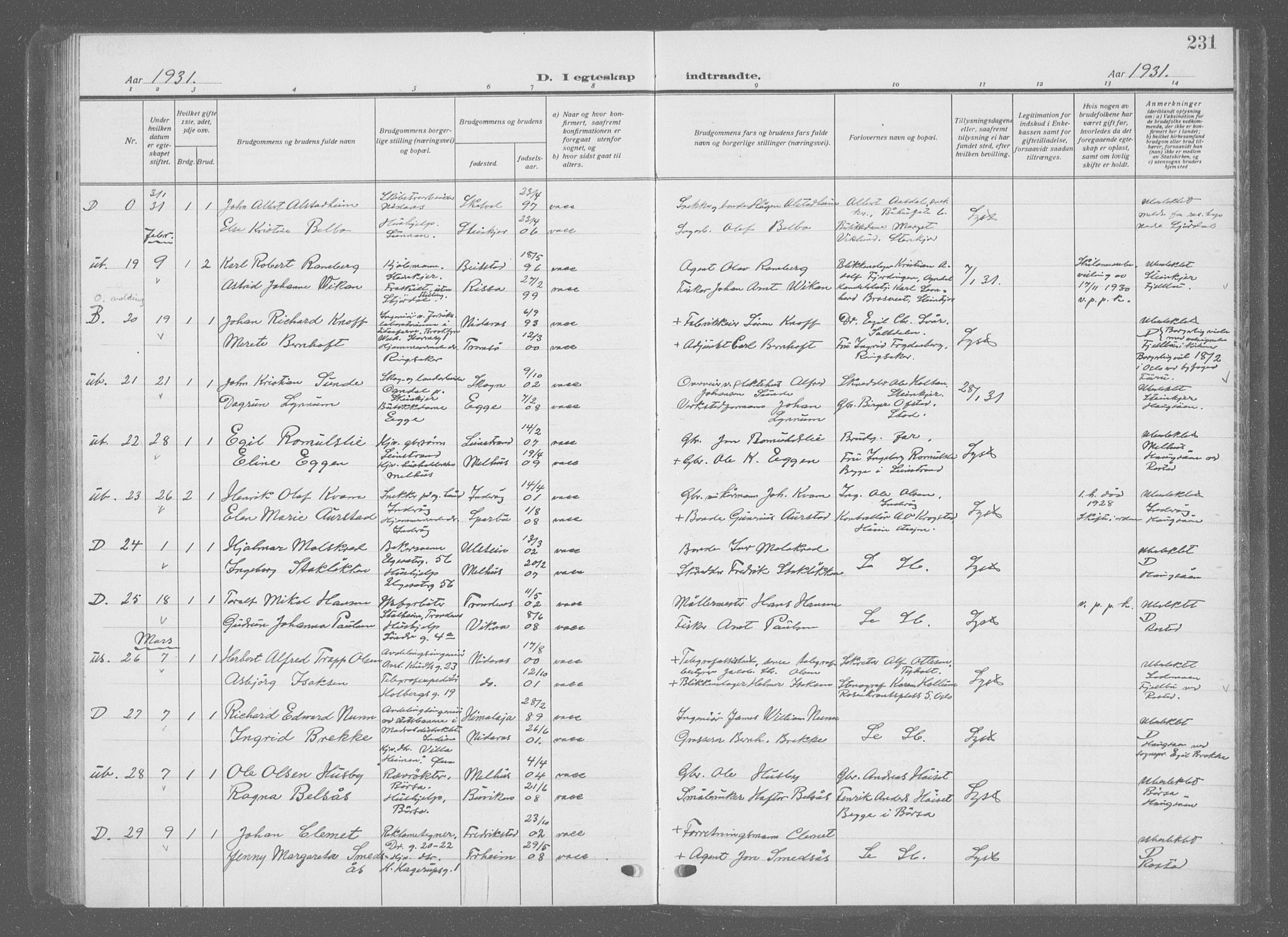 Ministerialprotokoller, klokkerbøker og fødselsregistre - Sør-Trøndelag, AV/SAT-A-1456/601/L0098: Parish register (copy) no. 601C16, 1921-1934, p. 231