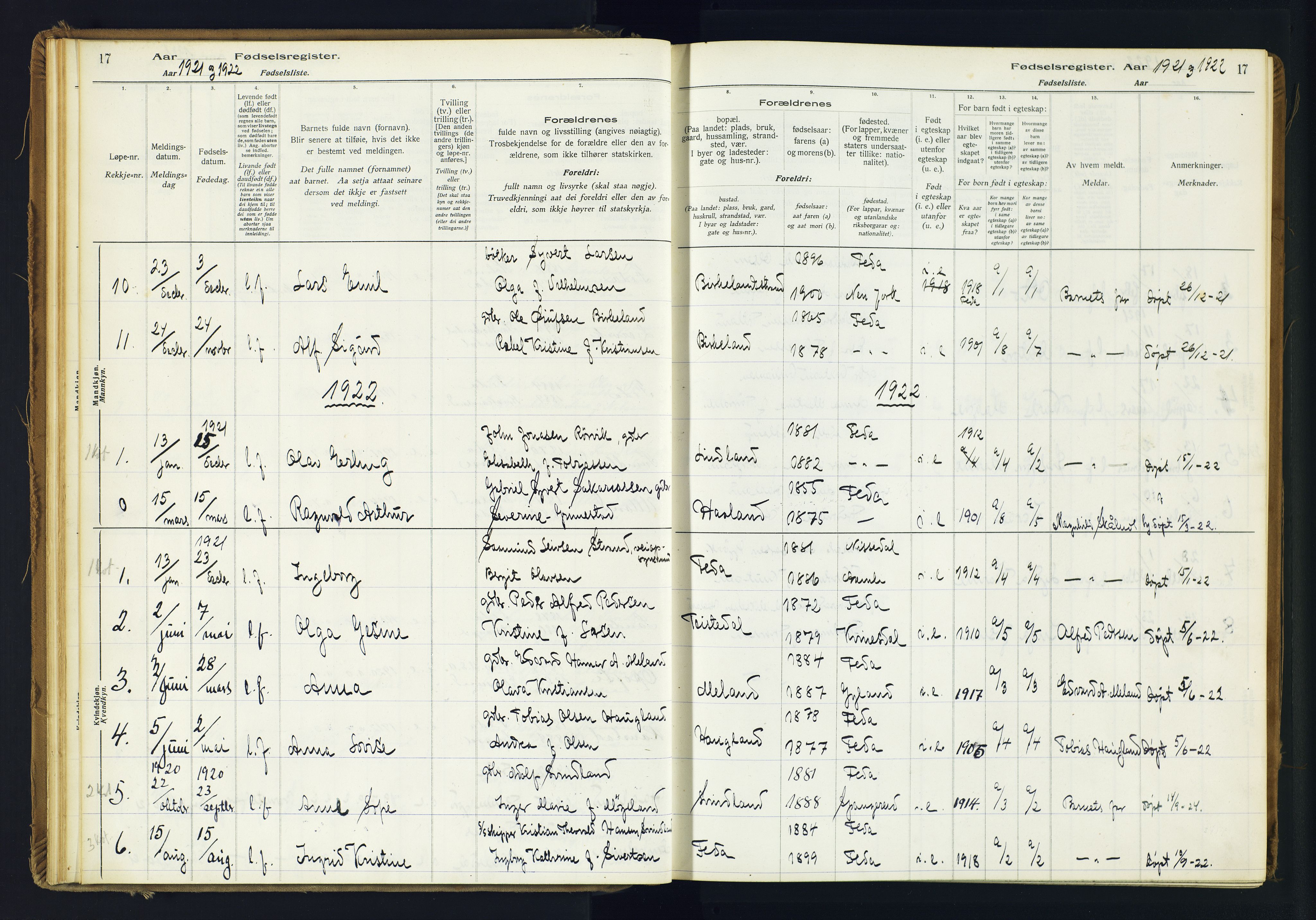 Kvinesdal sokneprestkontor, AV/SAK-1111-0026/J/Ja/L0005: Birth register no. 5, 1916-1982, p. 17