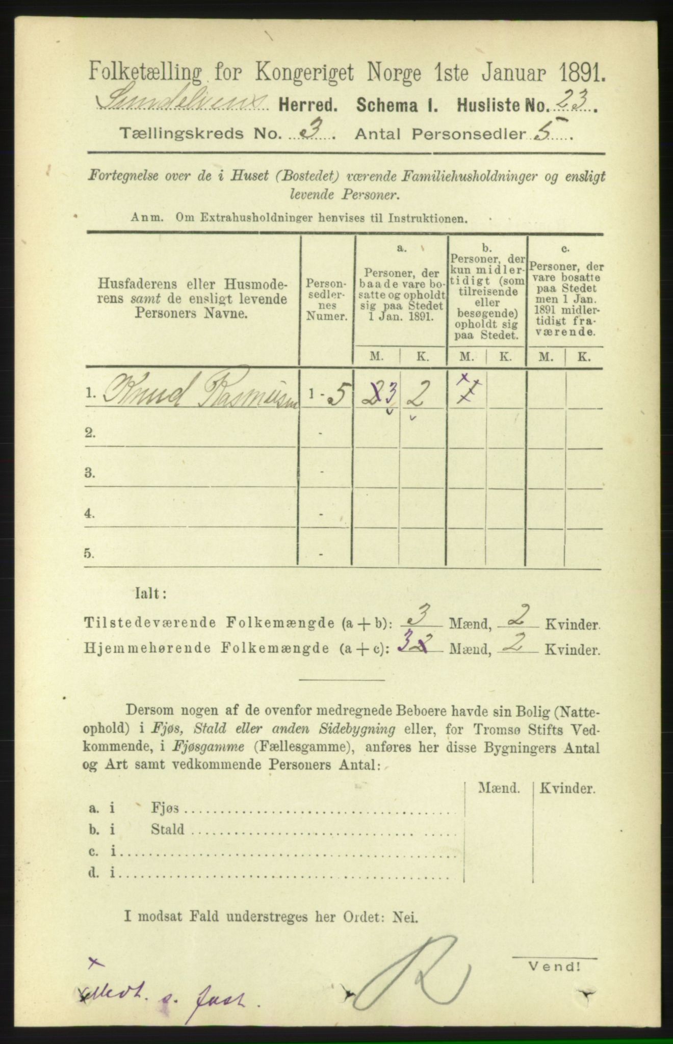 RA, 1891 census for 1523 Sunnylven, 1891, p. 605