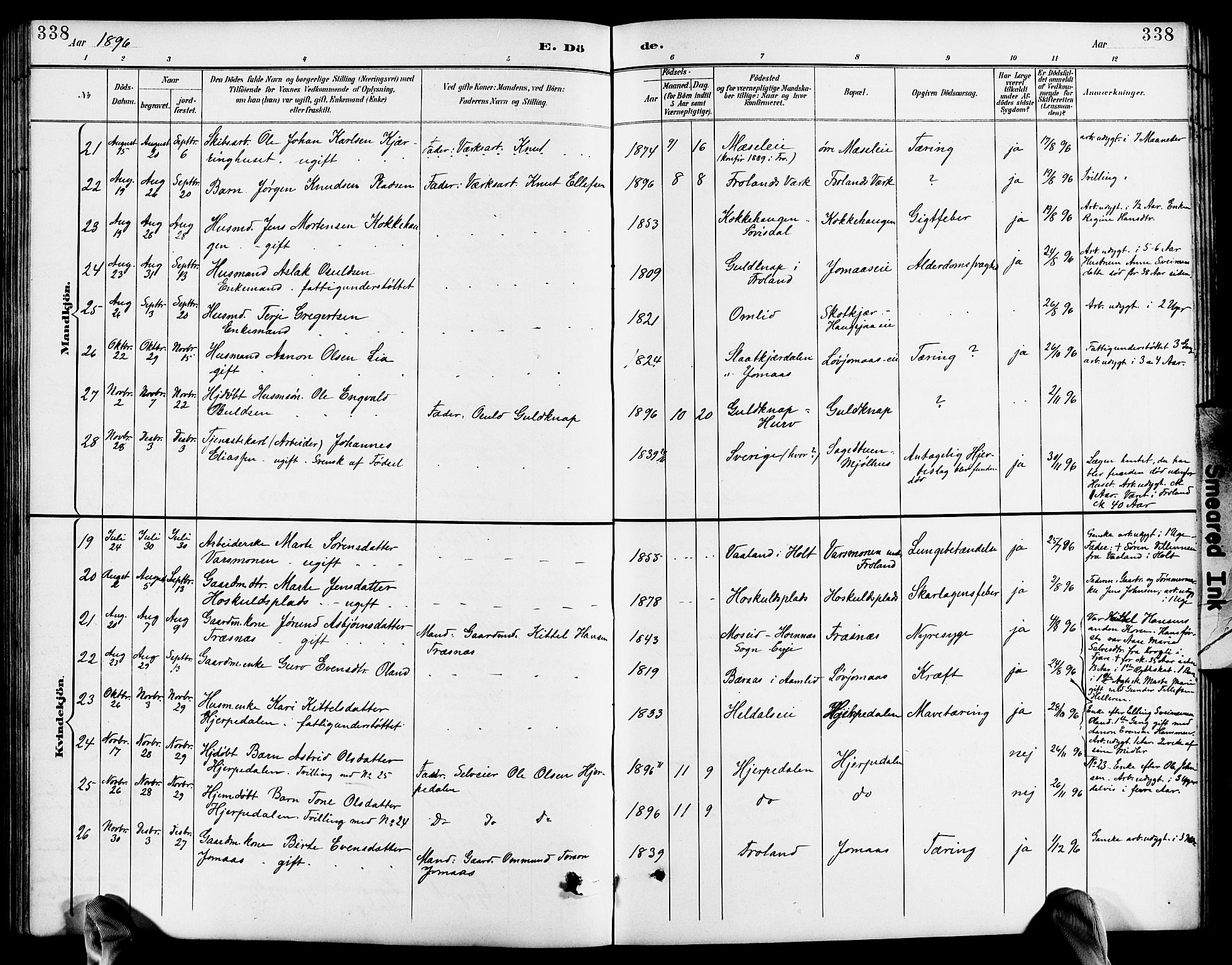 Froland sokneprestkontor, AV/SAK-1111-0013/F/Fb/L0010: Parish register (copy) no. B 10, 1893-1920, p. 338