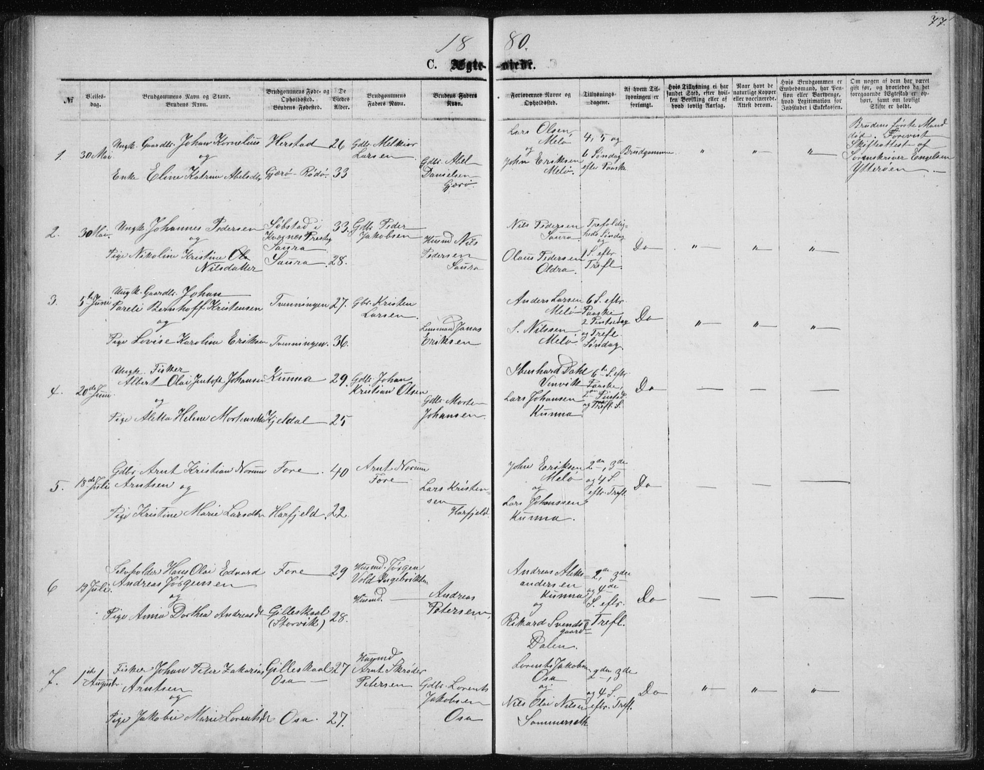 Ministerialprotokoller, klokkerbøker og fødselsregistre - Nordland, SAT/A-1459/843/L0635: Parish register (copy) no. 843C04, 1872-1887, p. 77