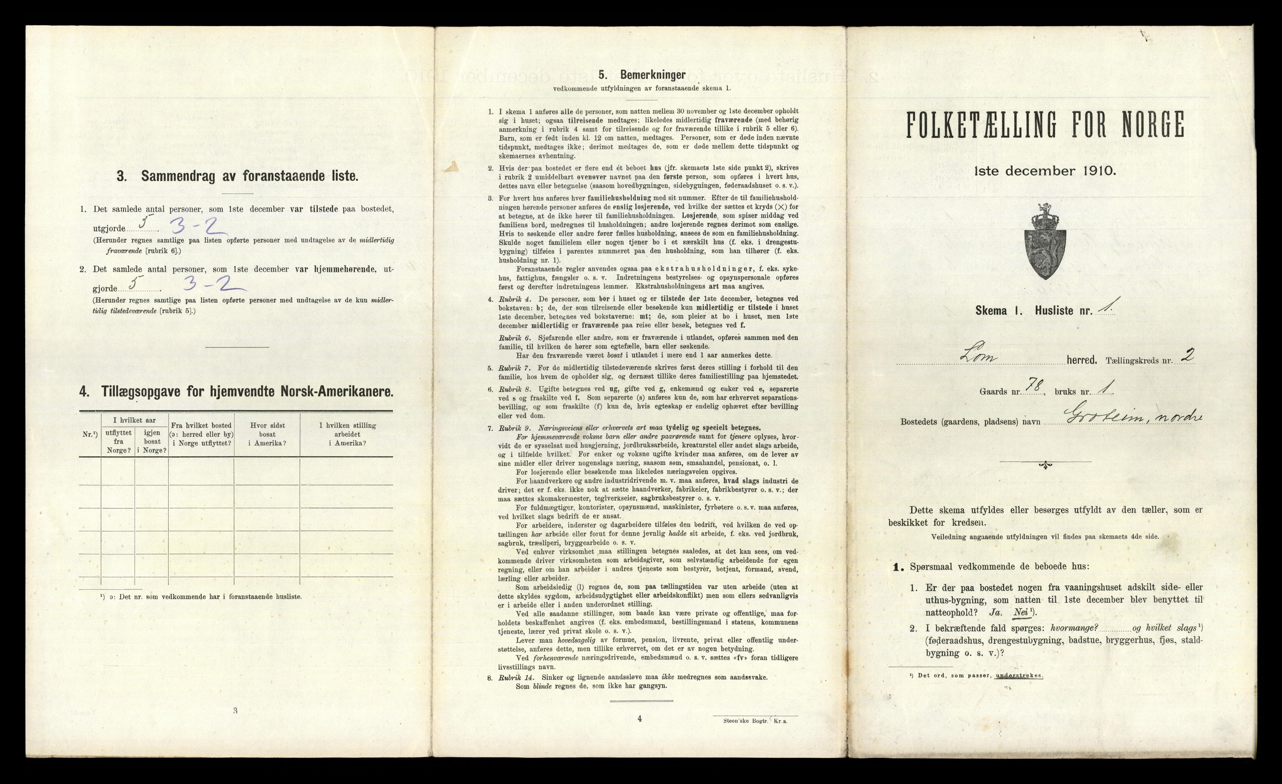 RA, 1910 census for Lom, 1910, p. 219