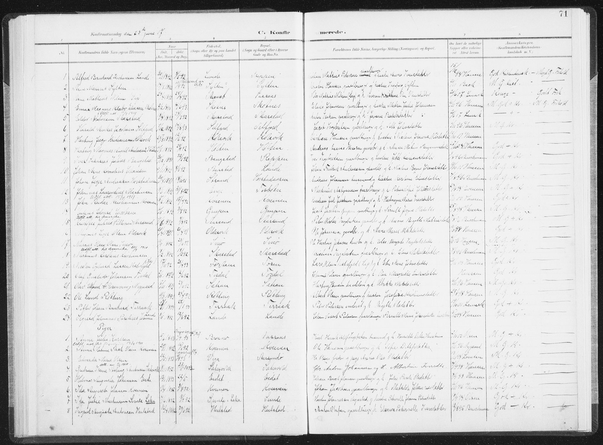 Ministerialprotokoller, klokkerbøker og fødselsregistre - Nordland, AV/SAT-A-1459/810/L0153: Parish register (official) no. 810A12, 1899-1914, p. 71