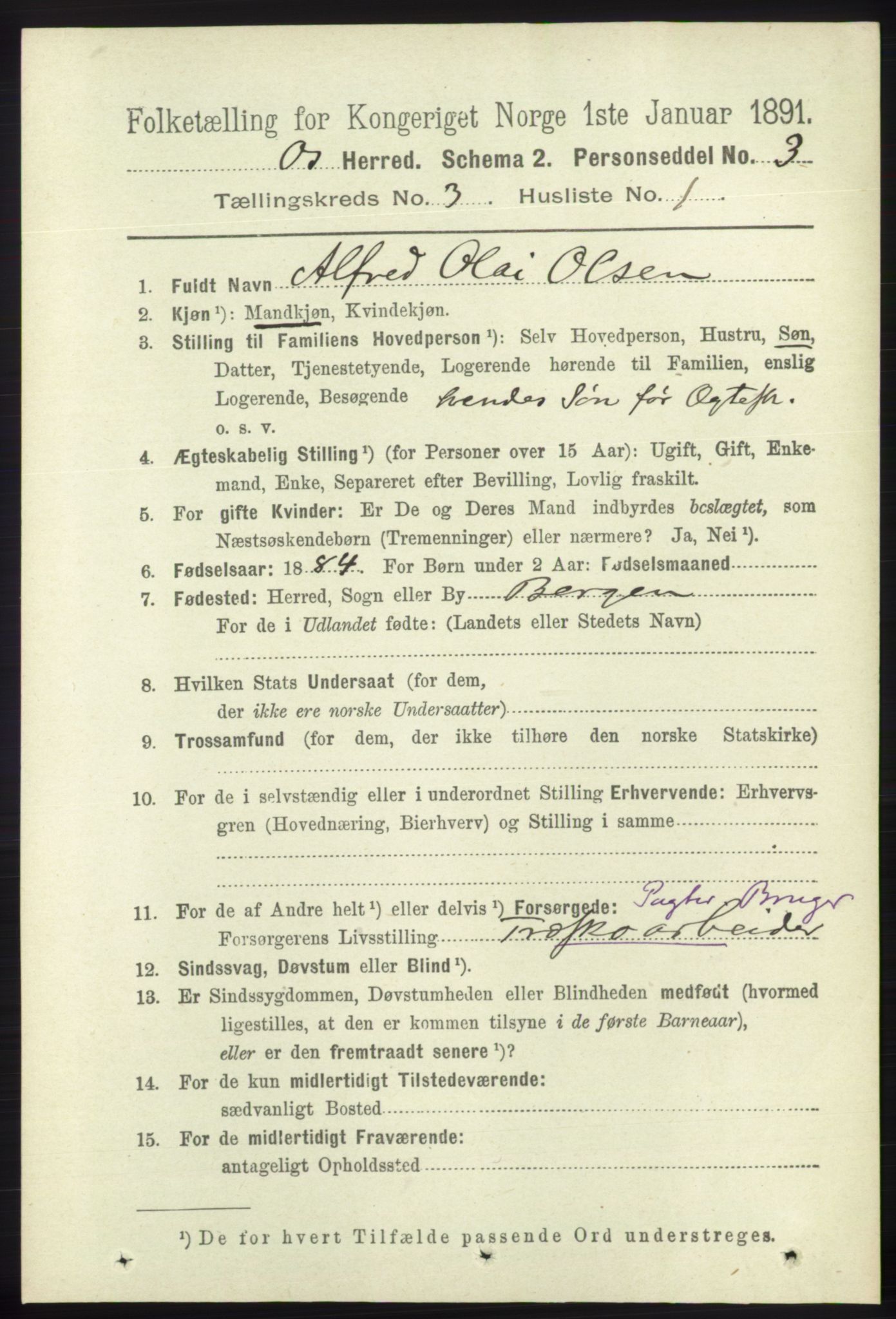 RA, 1891 census for 1243 Os, 1891, p. 888