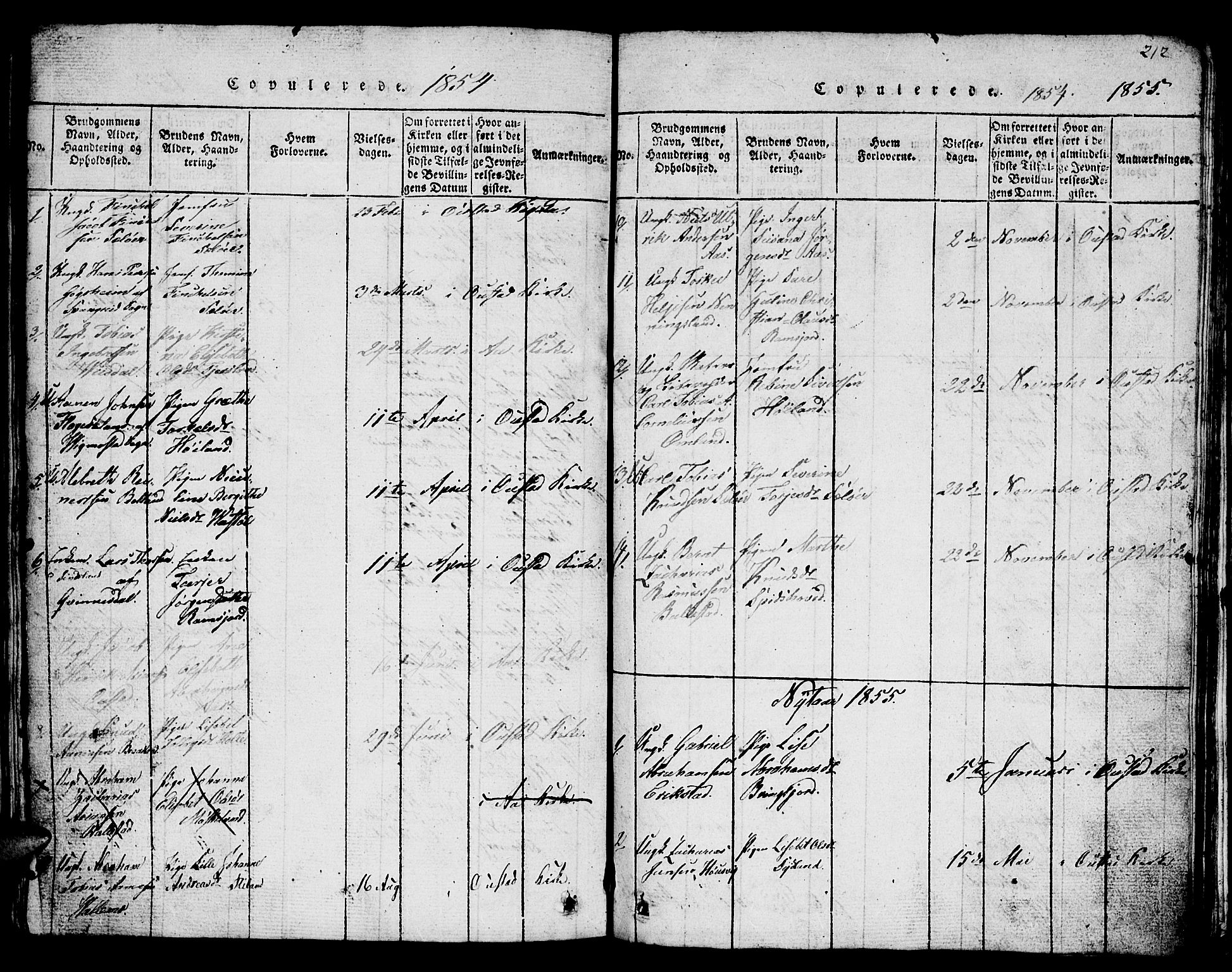 Lyngdal sokneprestkontor, SAK/1111-0029/F/Fb/Fba/L0001: Parish register (copy) no. B 1, 1816-1876, p. 212