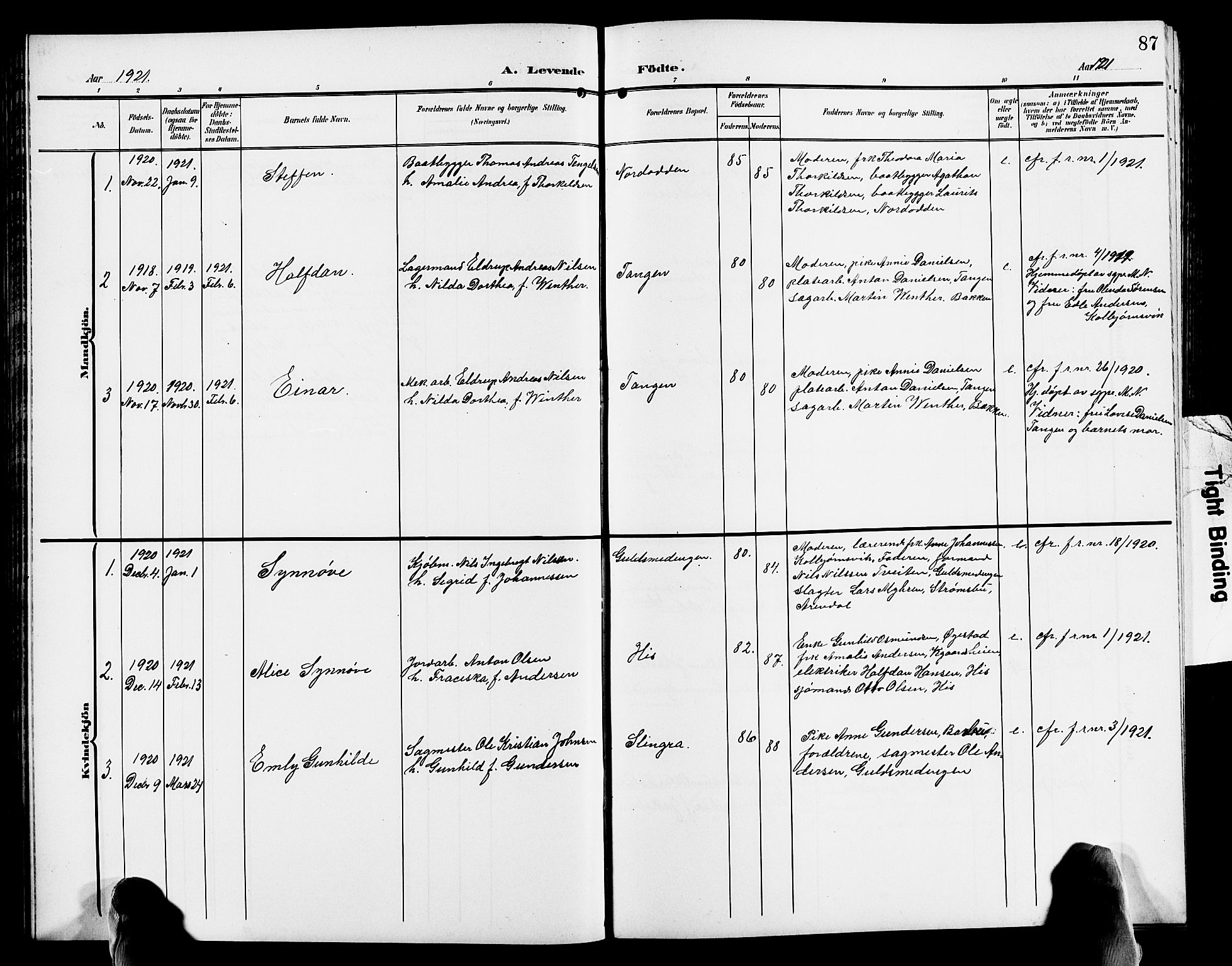 Hisøy sokneprestkontor, AV/SAK-1111-0020/F/Fb/L0004: Parish register (copy) no. B 4, 1905-1923, p. 87