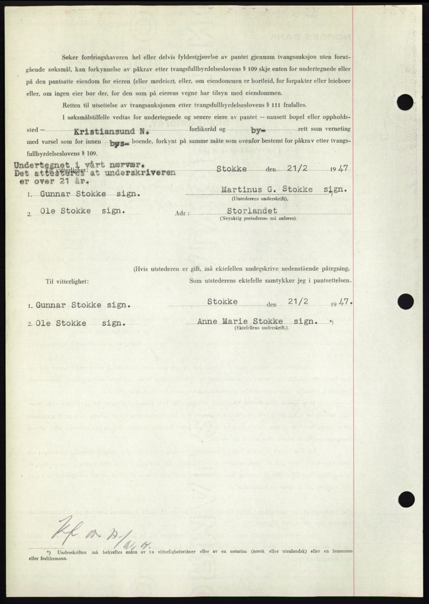 Nordmøre sorenskriveri, AV/SAT-A-4132/1/2/2Ca: Mortgage book no. B95, 1946-1947, Diary no: : 503/1947