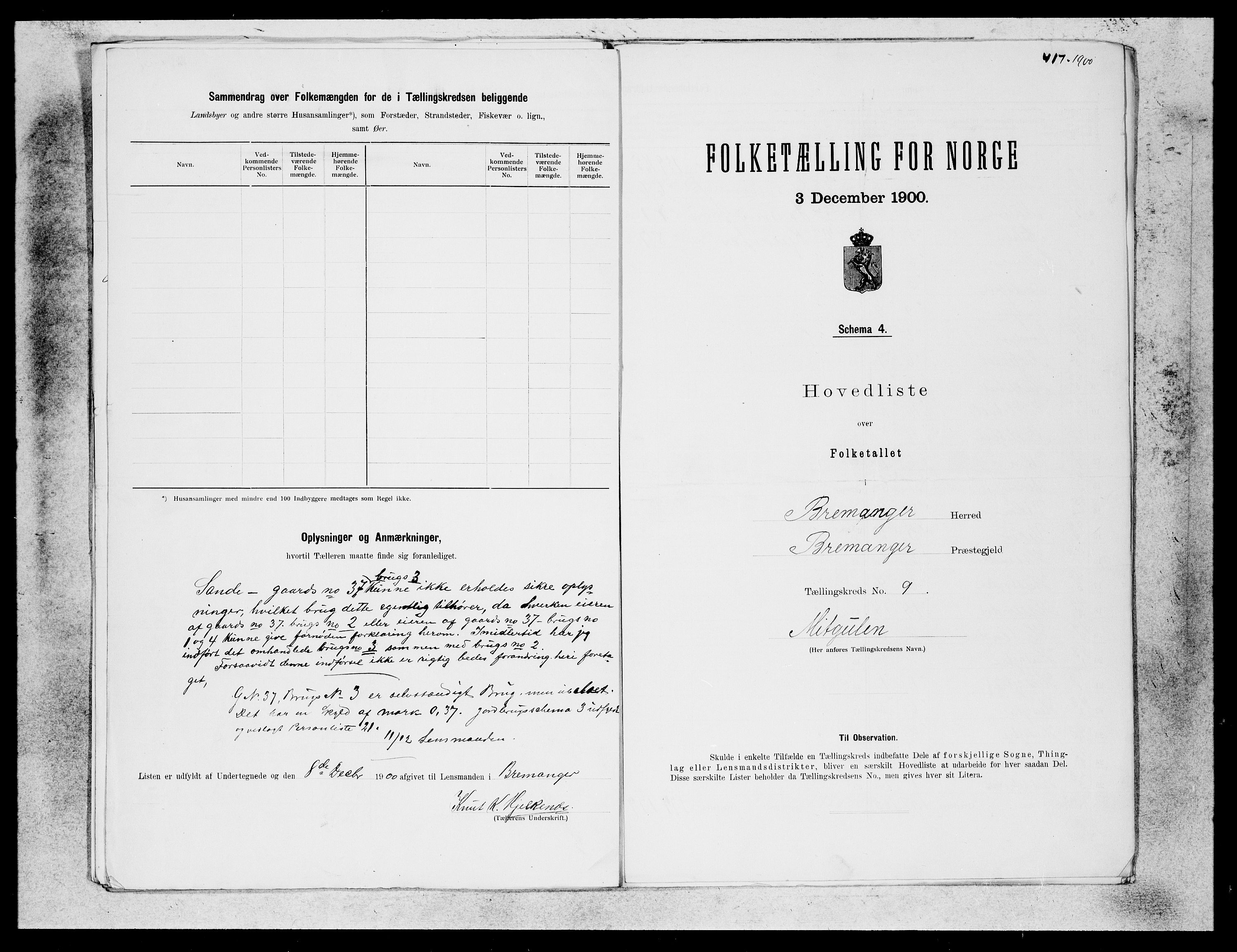 SAB, 1900 census for Bremanger, 1900, p. 17