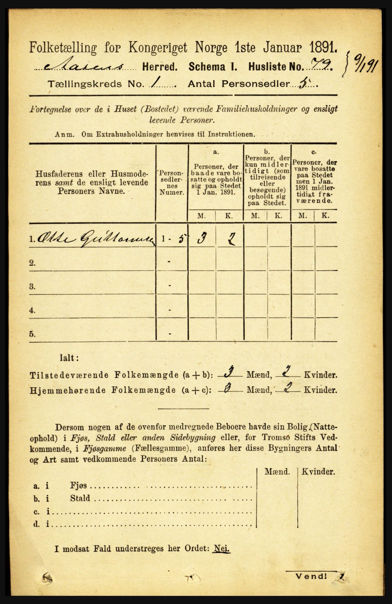 RA, 1891 census for 1716 Åsen, 1891, p. 95