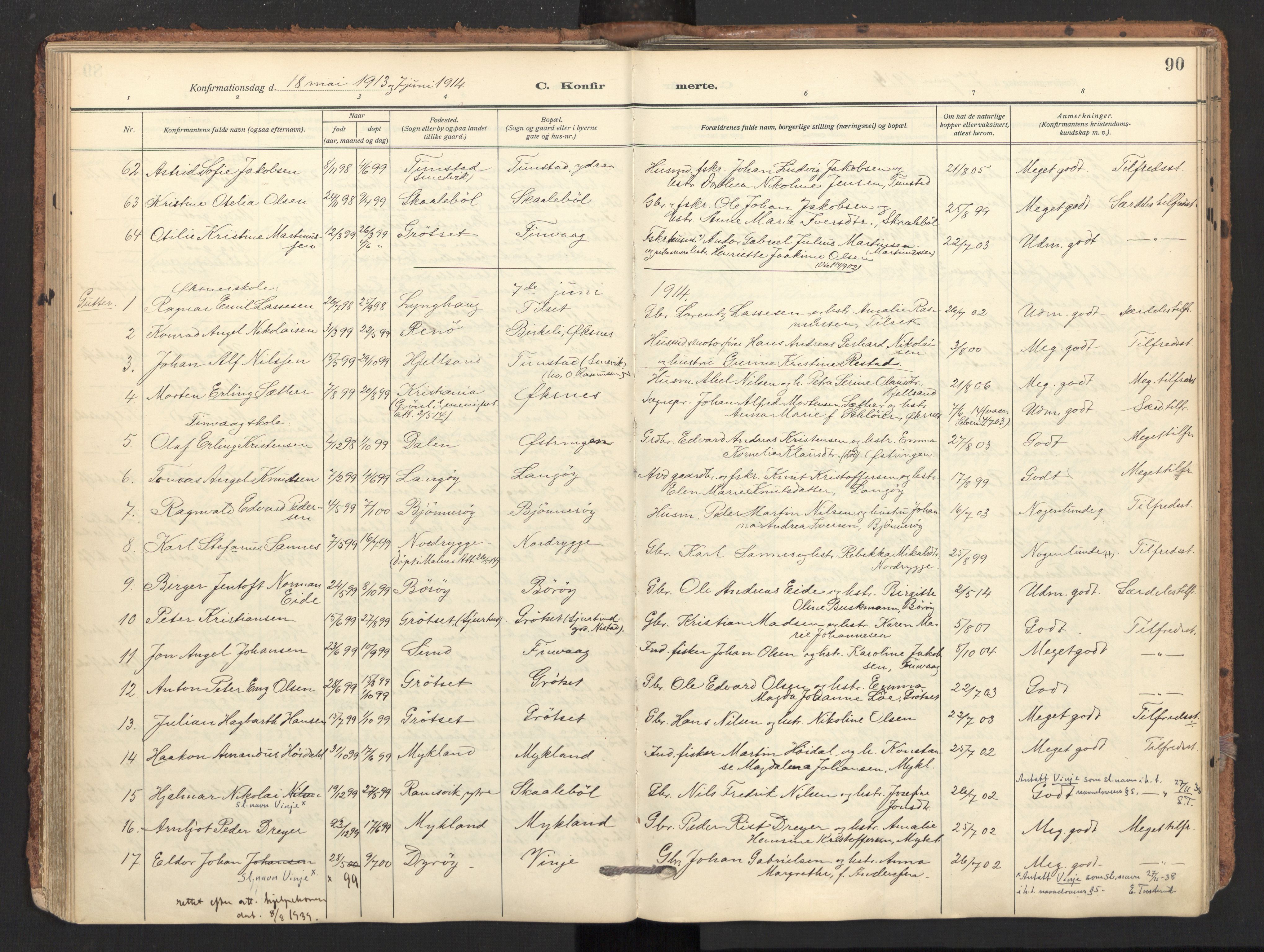 Ministerialprotokoller, klokkerbøker og fødselsregistre - Nordland, SAT/A-1459/893/L1343: Parish register (official) no. 893A15, 1914-1928, p. 90