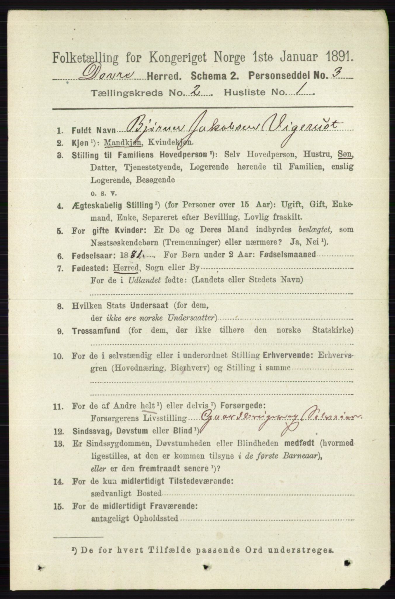 RA, 1891 census for 0511 Dovre, 1891, p. 871