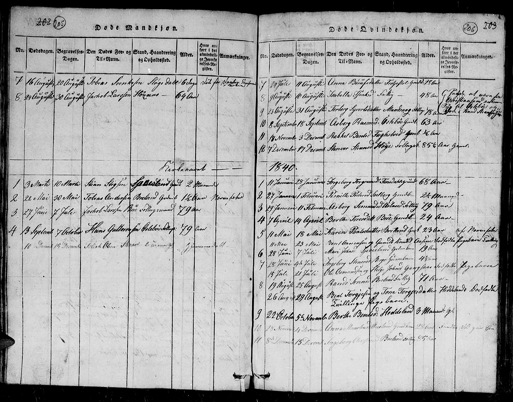 Holum sokneprestkontor, AV/SAK-1111-0022/F/Fb/Fbc/L0001: Parish register (copy) no. B 1, 1820-1859, p. 205-206