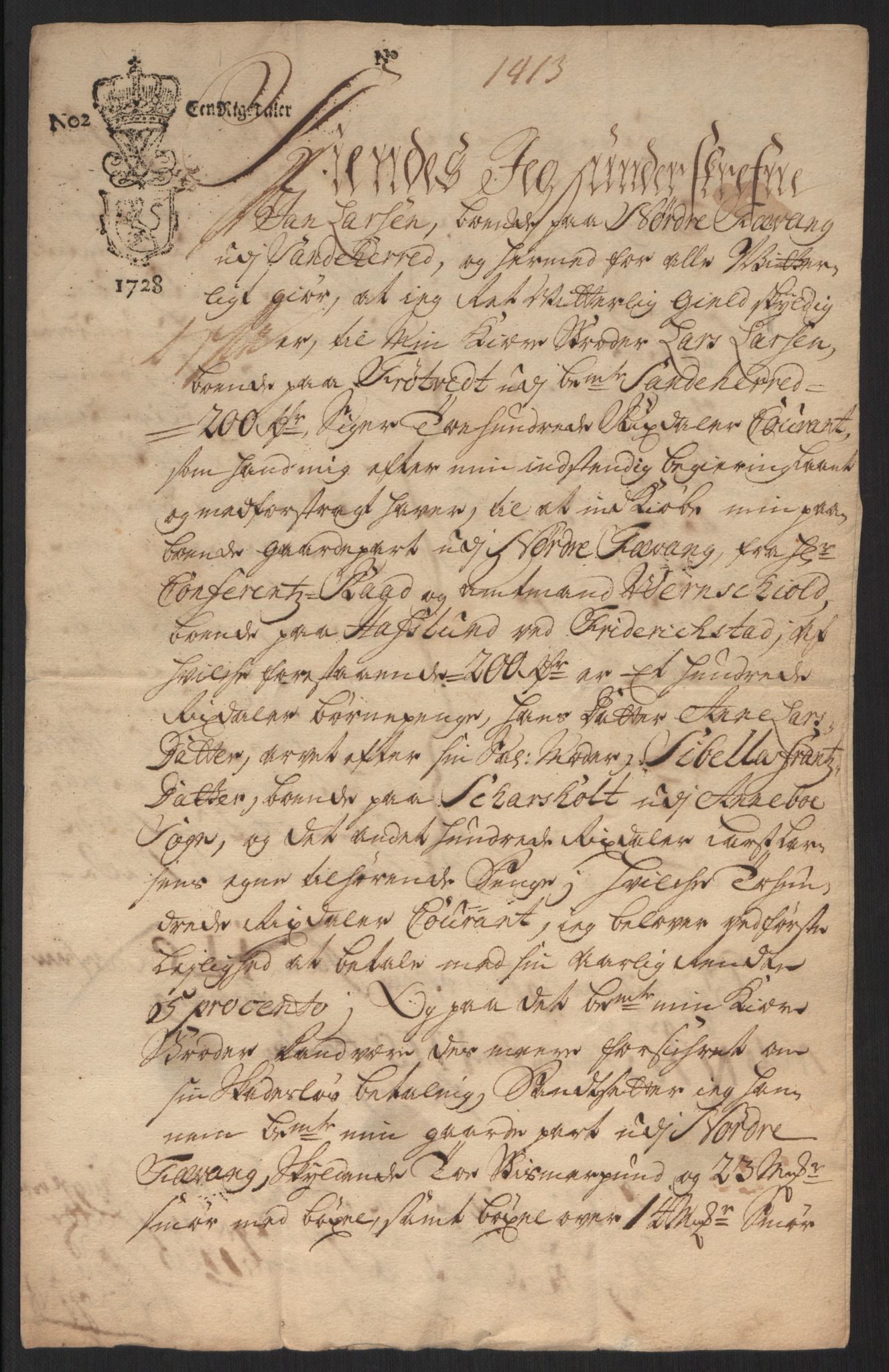 Larvik grevskap, AV/SAKO-A-1056/Y/Yb/L0001: Dokumenter, 1698-1782, p. 103