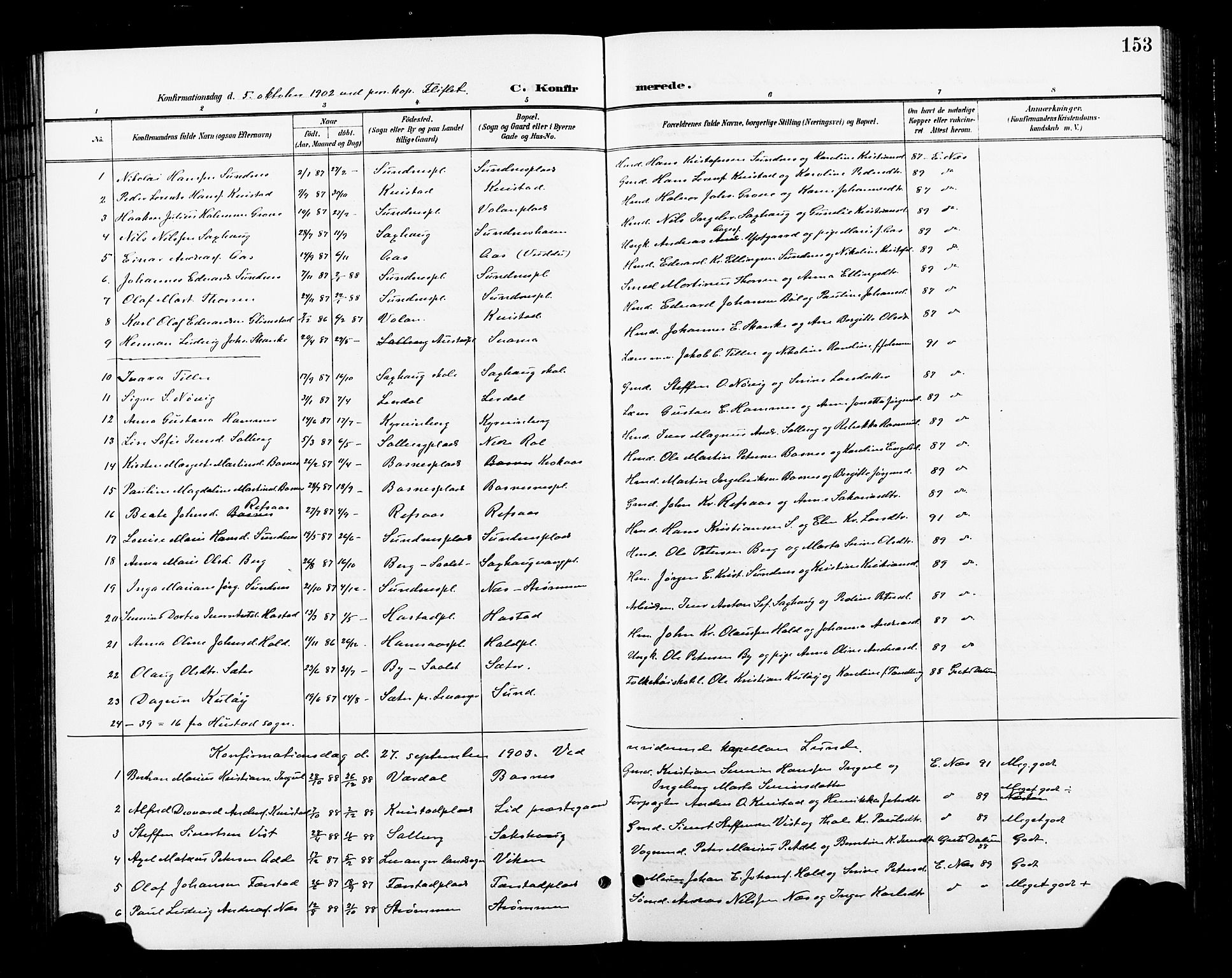 Ministerialprotokoller, klokkerbøker og fødselsregistre - Nord-Trøndelag, AV/SAT-A-1458/730/L0302: Parish register (copy) no. 730C05, 1898-1924, p. 153