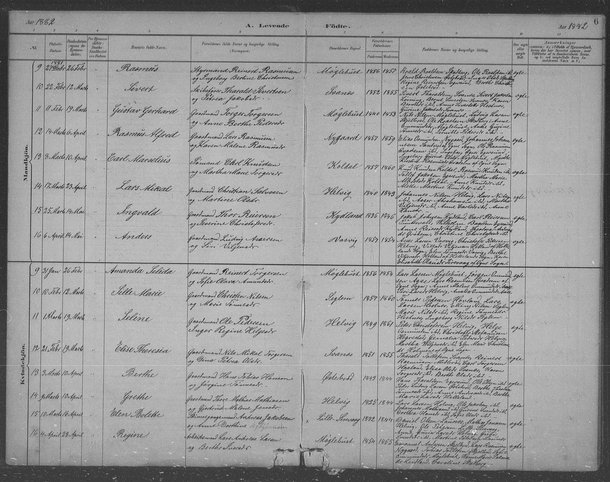 Eigersund sokneprestkontor, AV/SAST-A-101807/S09/L0007: Parish register (copy) no. B 7, 1882-1892, p. 6