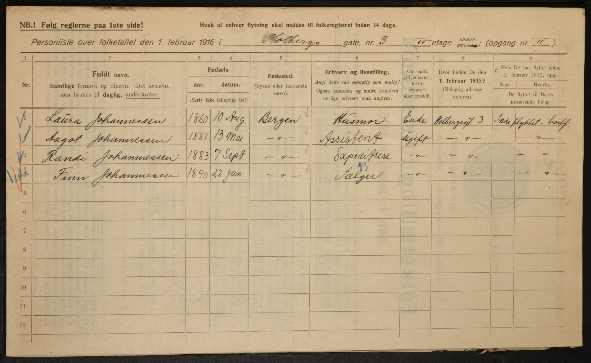 OBA, Municipal Census 1916 for Kristiania, 1916, p. 40906