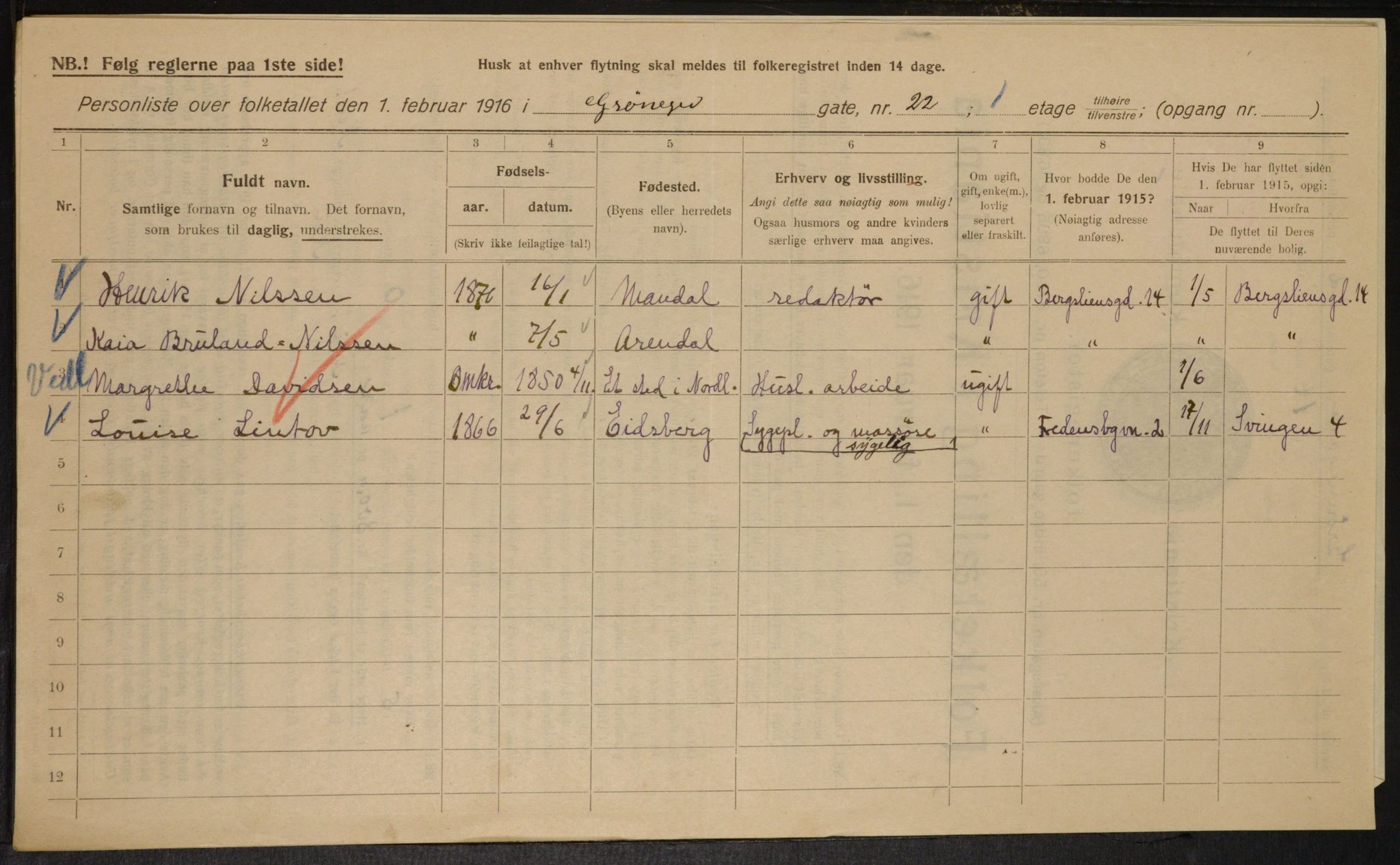 OBA, Municipal Census 1916 for Kristiania, 1916, p. 32964